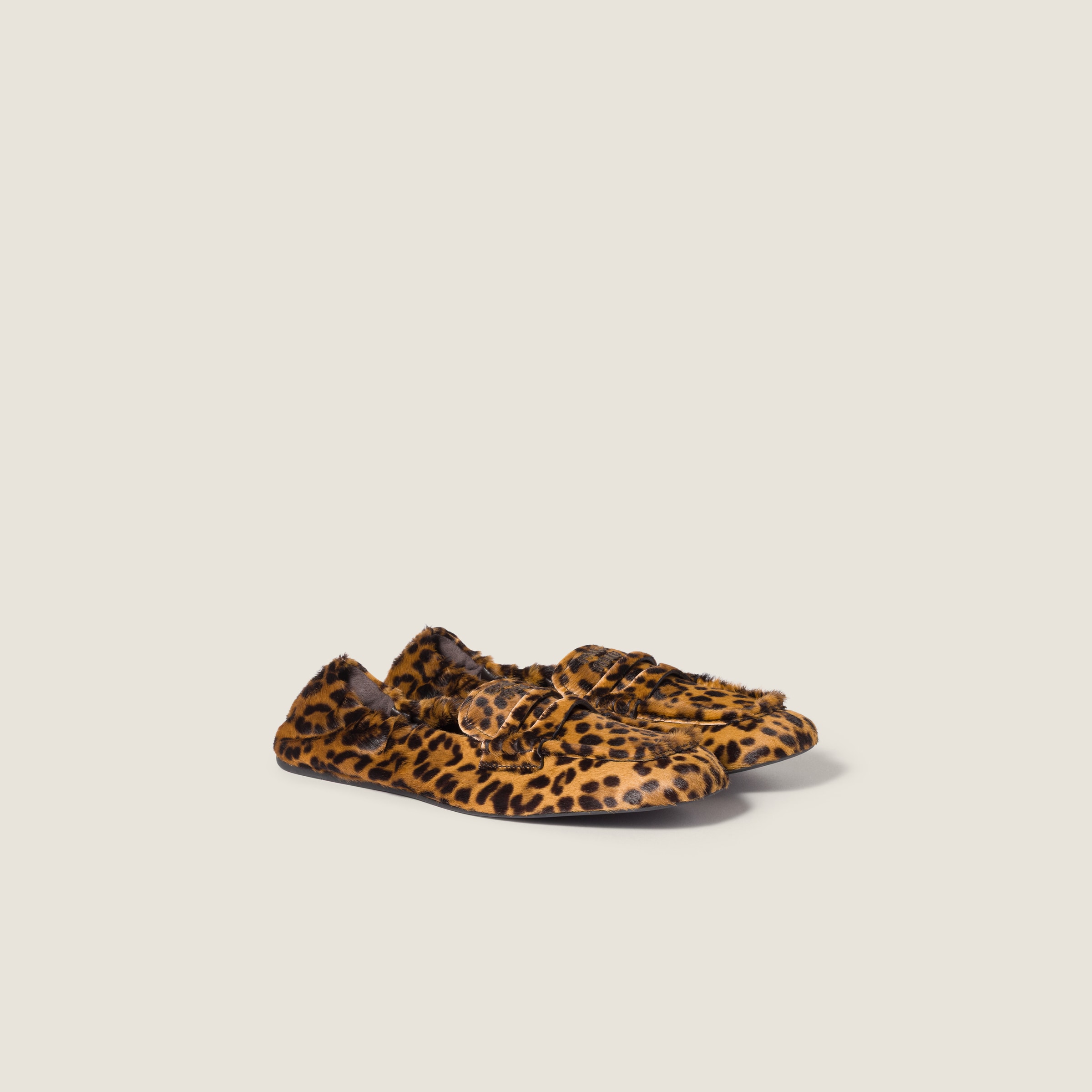 Miu Miu Ruches Printed Leather Loafers In Animal Print