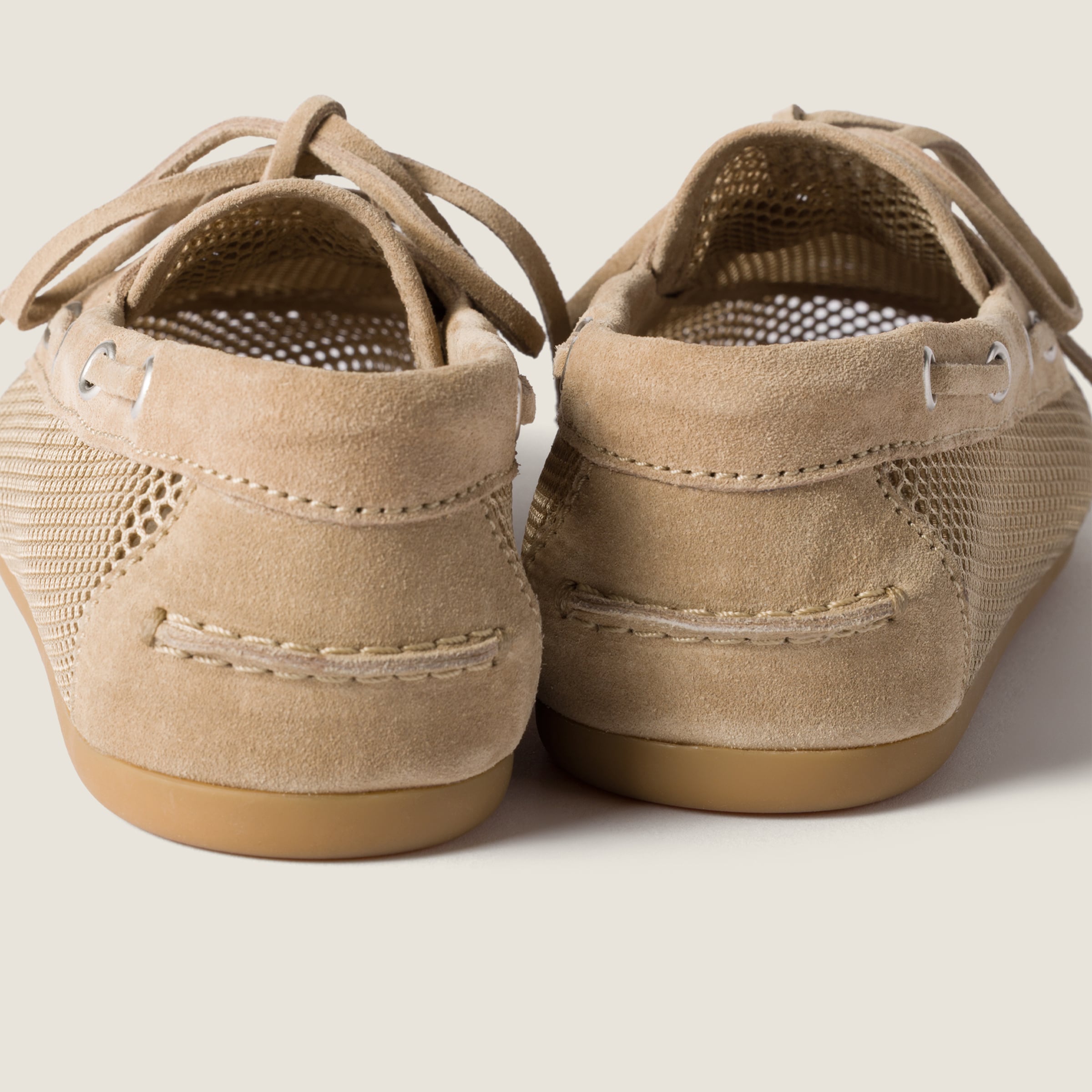 Desert Beige Mesh And Suede Deck Shoes | Miu Miu - United States