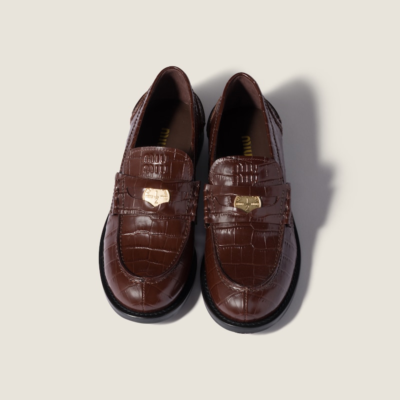 Croco-print leather penny loafers