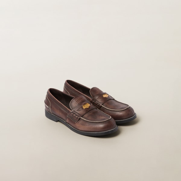 復古皮革便士樂鞋福Penny Loafer 黑檀色| Miu Miu 復古皮革便士樂鞋福Penny Loafer 黑檀色| Miu Miu