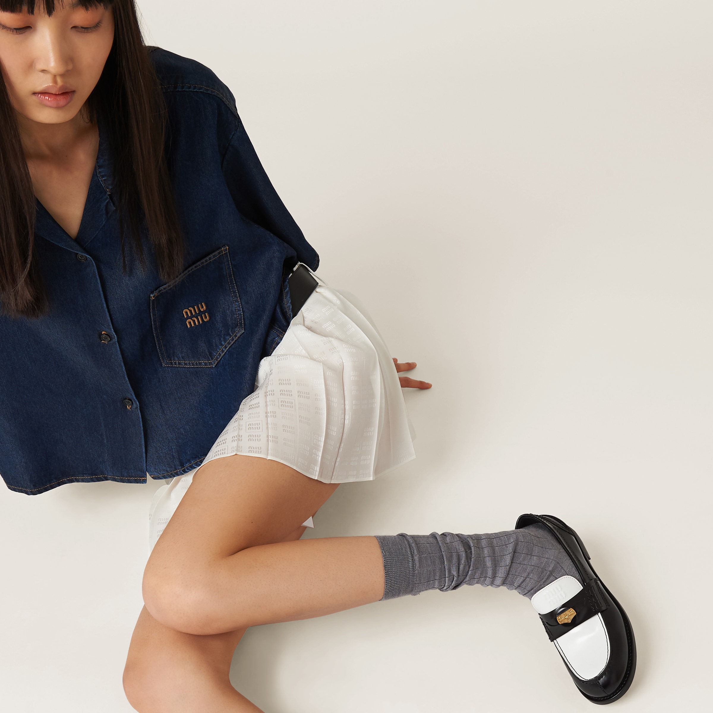 Black/white Leather Penny Loafers | Miu Miu Black/white Leather Penny Loafers | Miu Miu