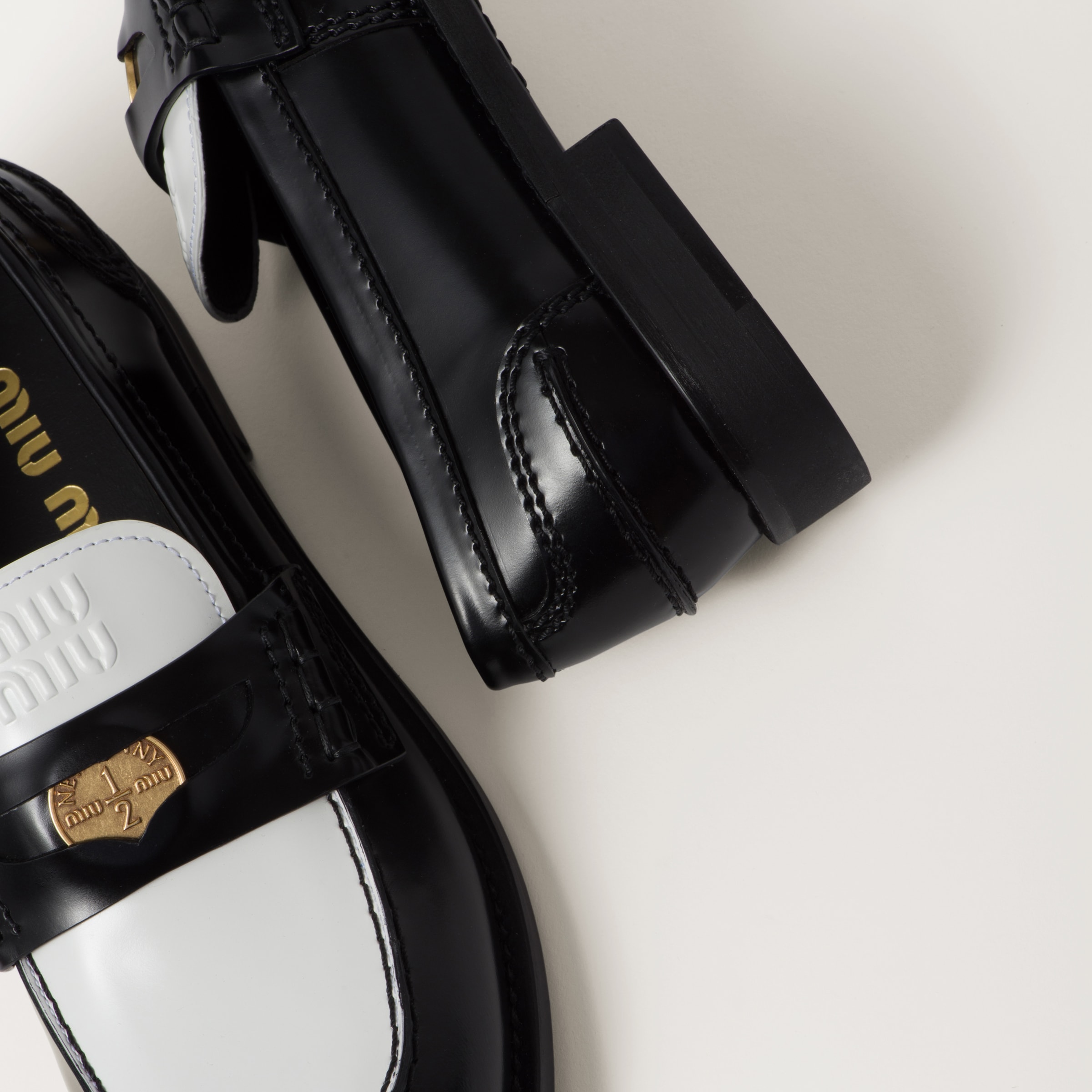 Black/white Leather Penny Loafers | Miu Miu Black/white Leather Penny Loafers | Miu Miu