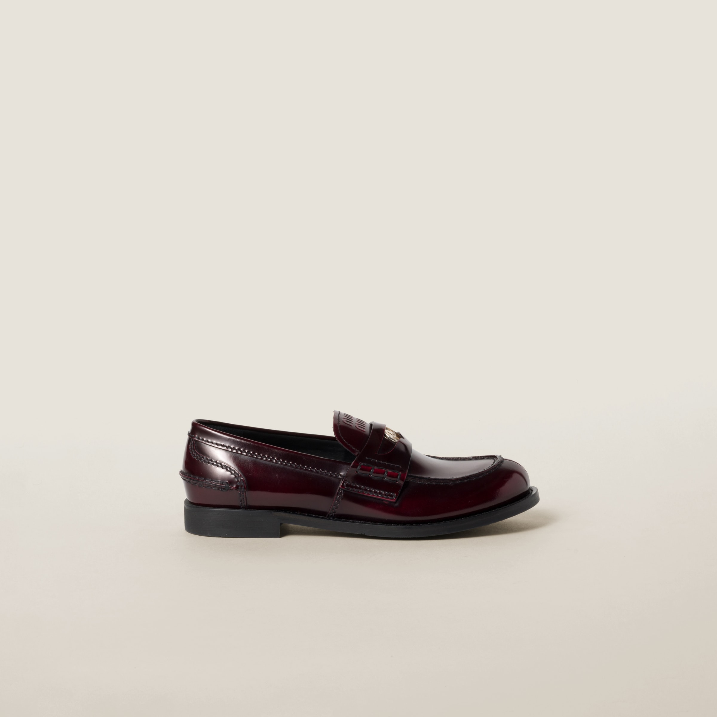 Shop Miu Miu Leather Loafers In Crimson