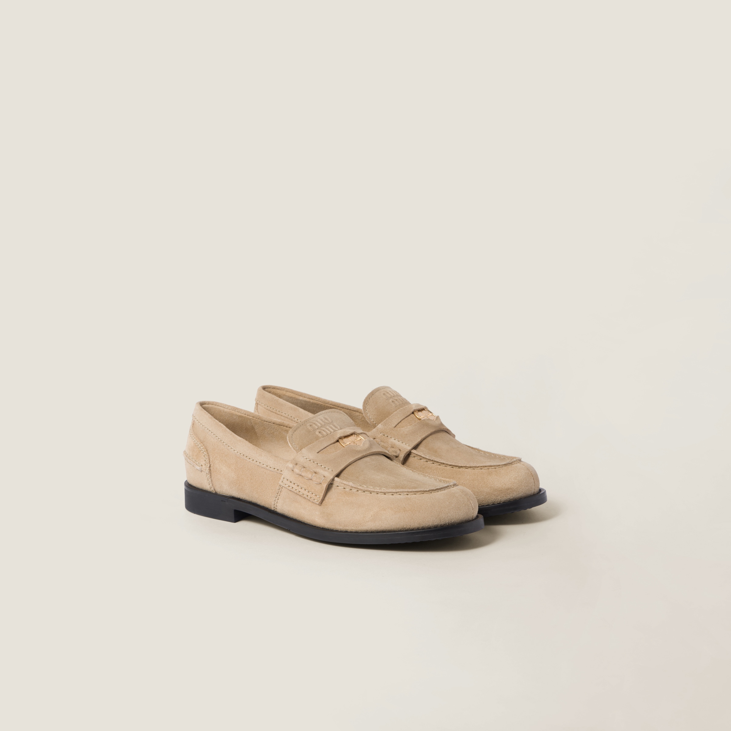 Miu Miu Faded Suede Loafers In Ecru | ModeSens