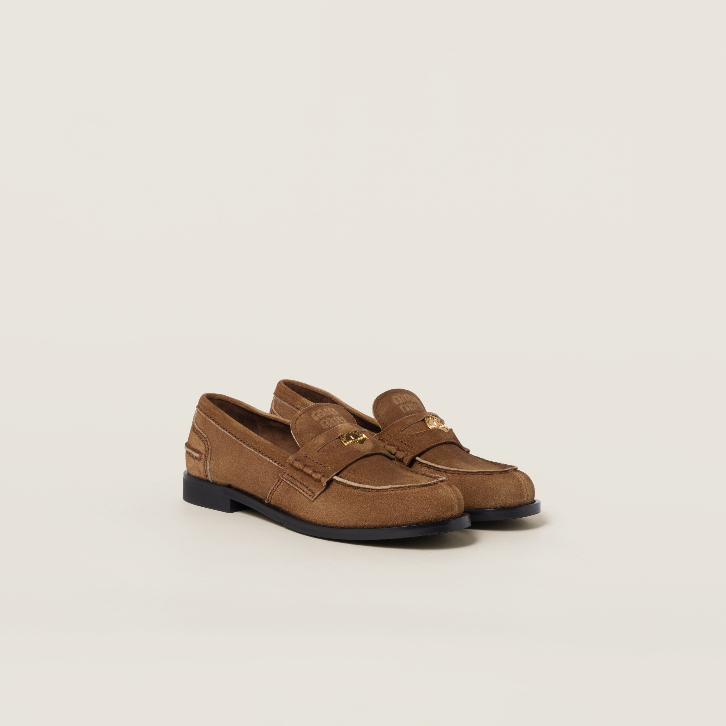 Miu Miu Faded Suede Loafers In Cinnamon