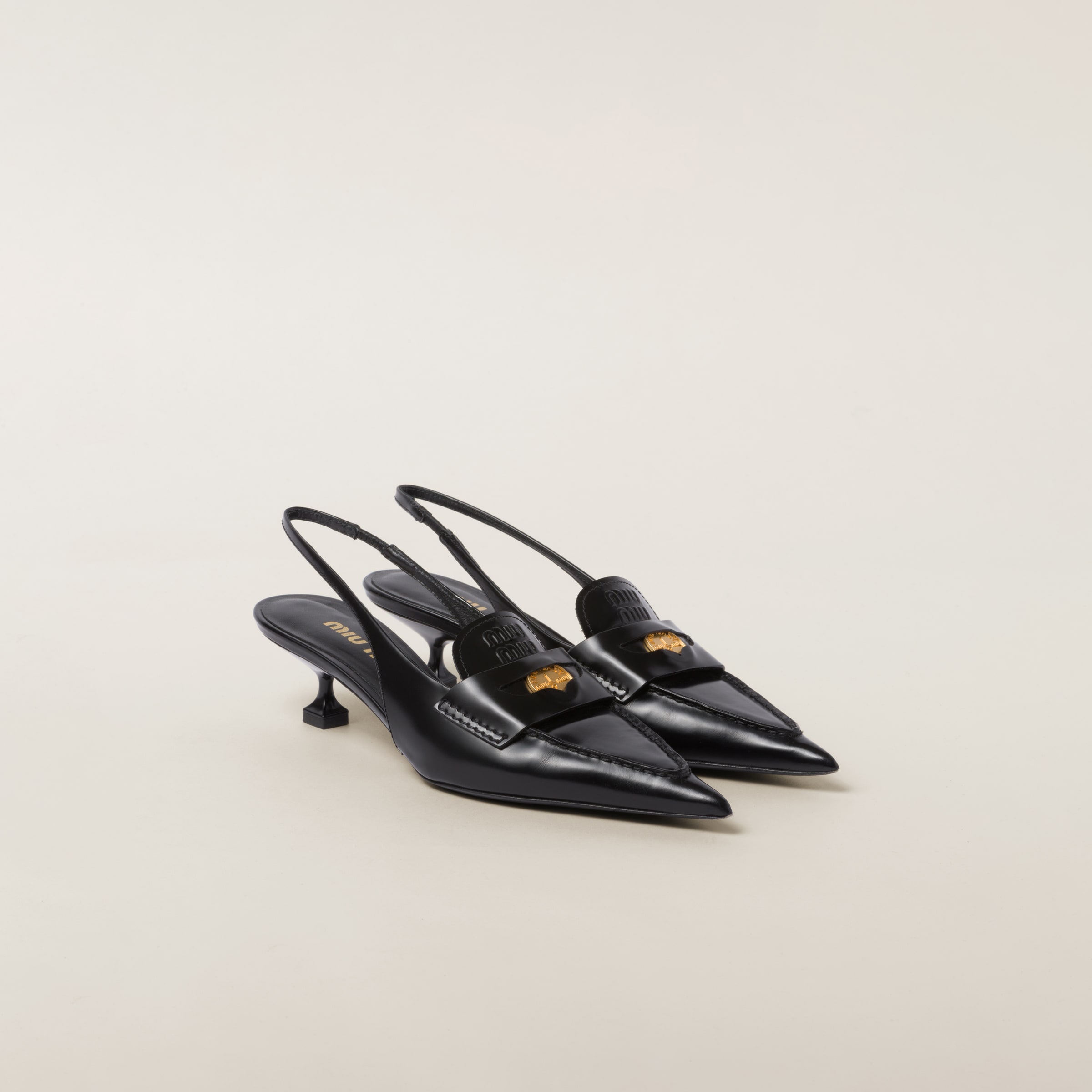 MIUMIU 26S PENNY LOAFERS IN BROWN CALFSKIN GOLD HARDWARE