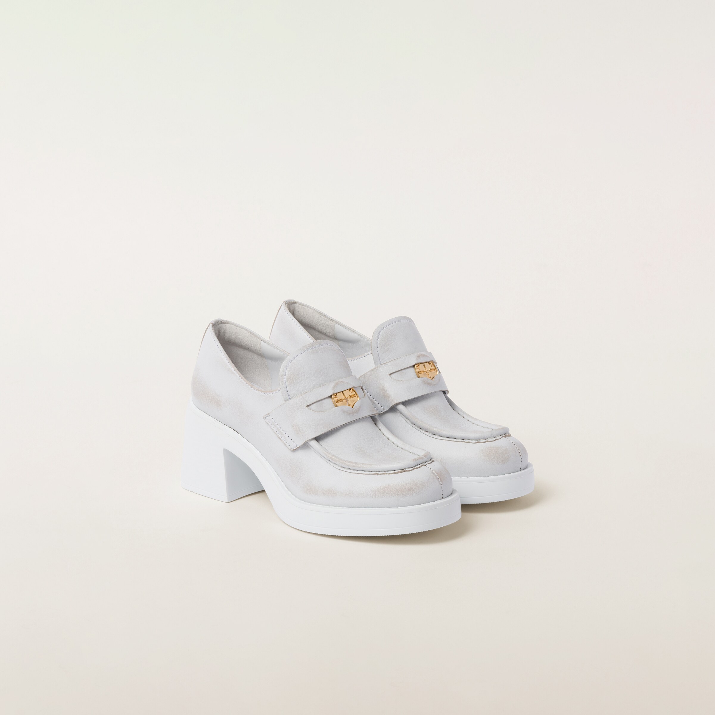 Miu Miu Leather Penny Loafers, Women, White, Size 41