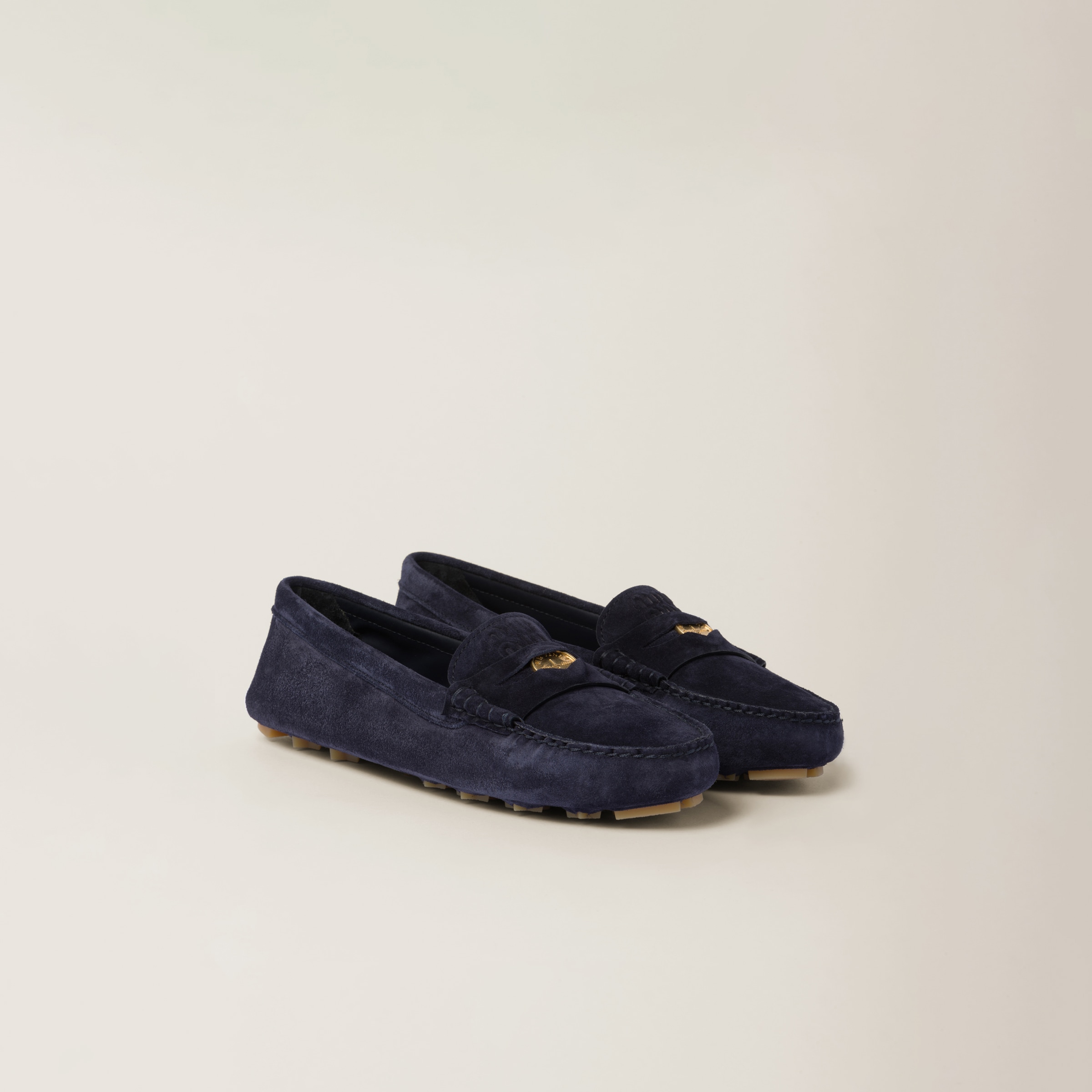 Navy Suede Driving Shoes | Miu Miu