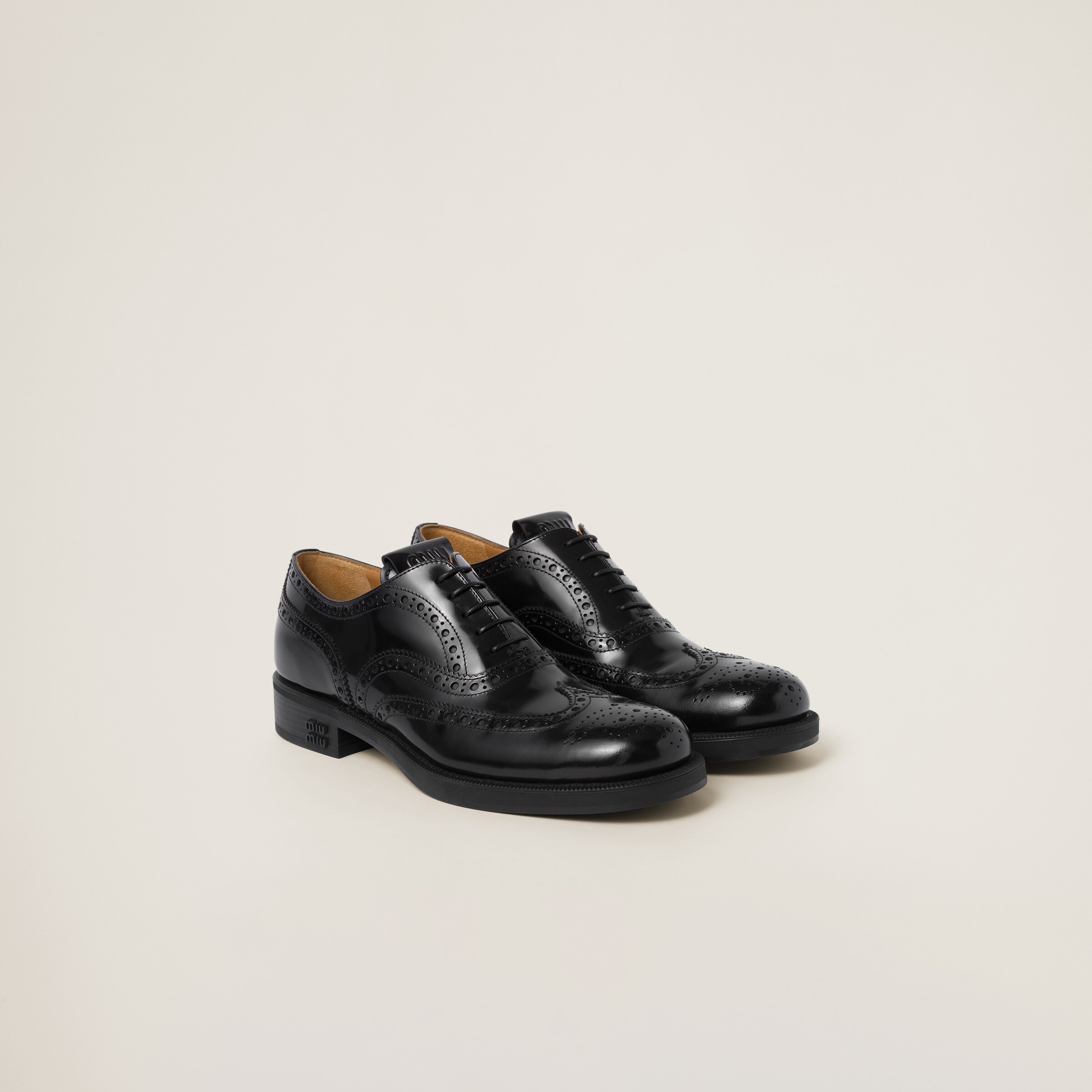 Miu Miu Church's X  Brushed Leather Oxford Brogue Shoes In Black