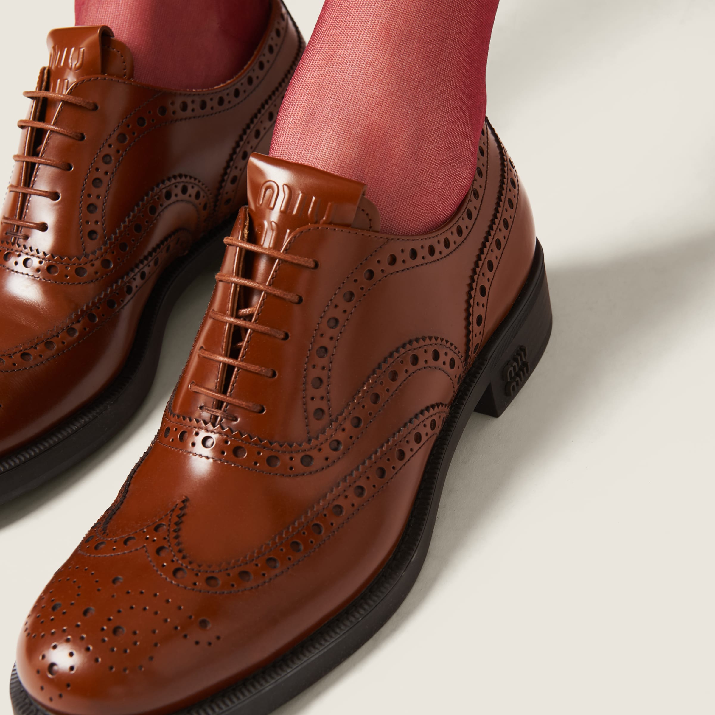 Tobacco Church s X Miu Miu Brushed Leather Oxford Brogue Shoes Miu Miu