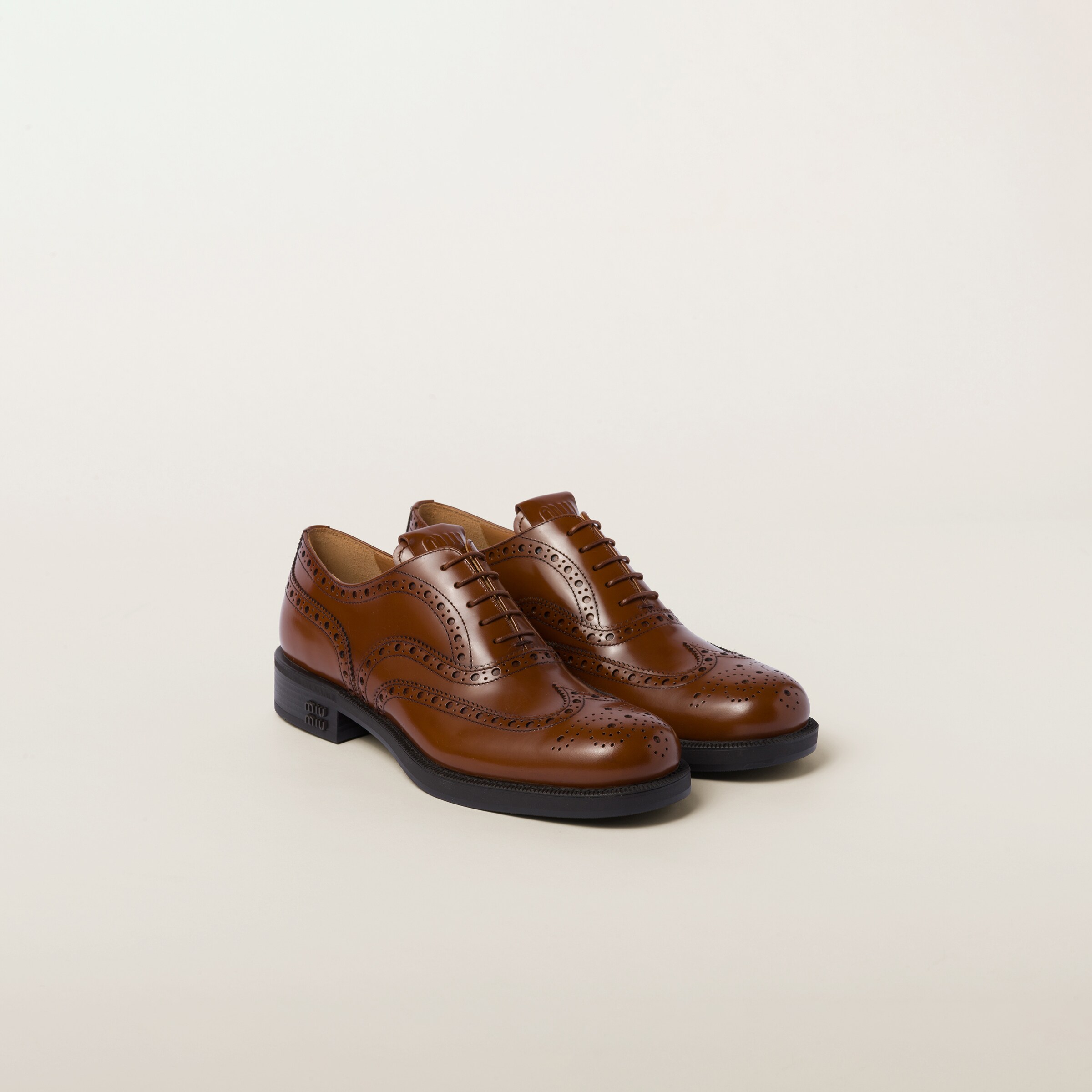 Miu Miu Church's X  Brushed Leather Oxford Brogue Shoes In Tobacco