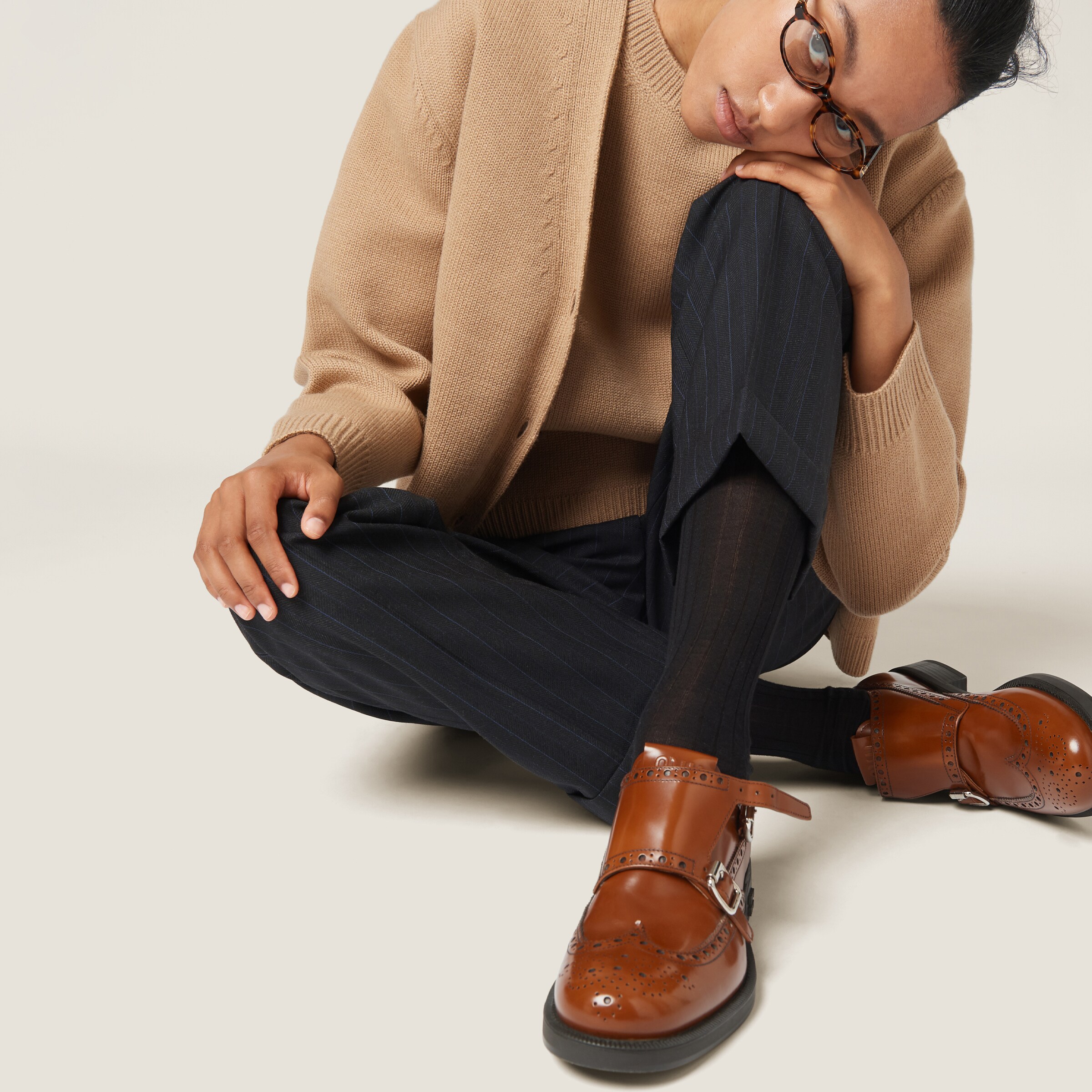 Tobacco Church s X Miu Miu Brushed Leather Double Monk Brogue Shoes Miu Miu