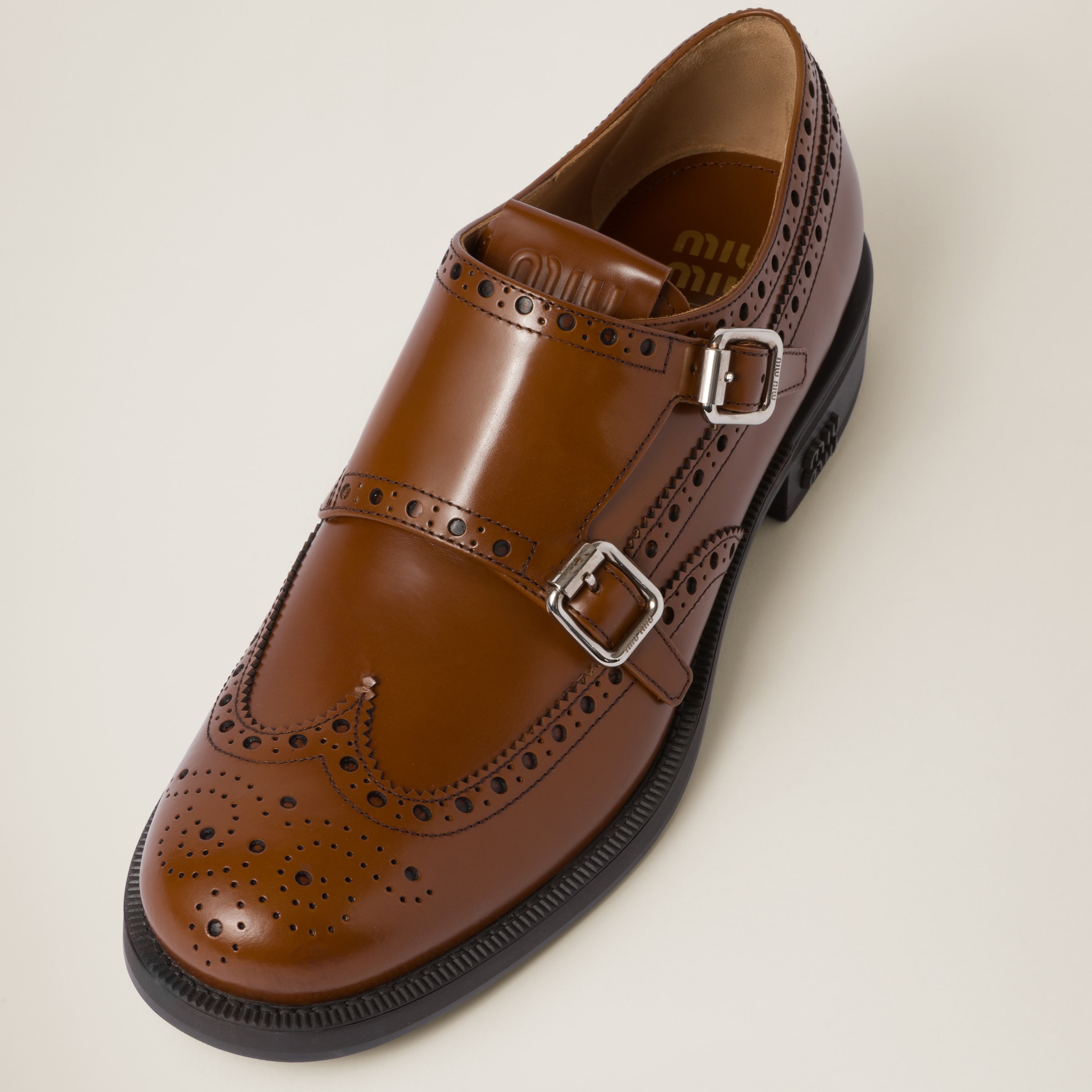 Tobacco Church s X Miu Miu Brushed Leather Double Monk Brogue Shoes Miu Miu