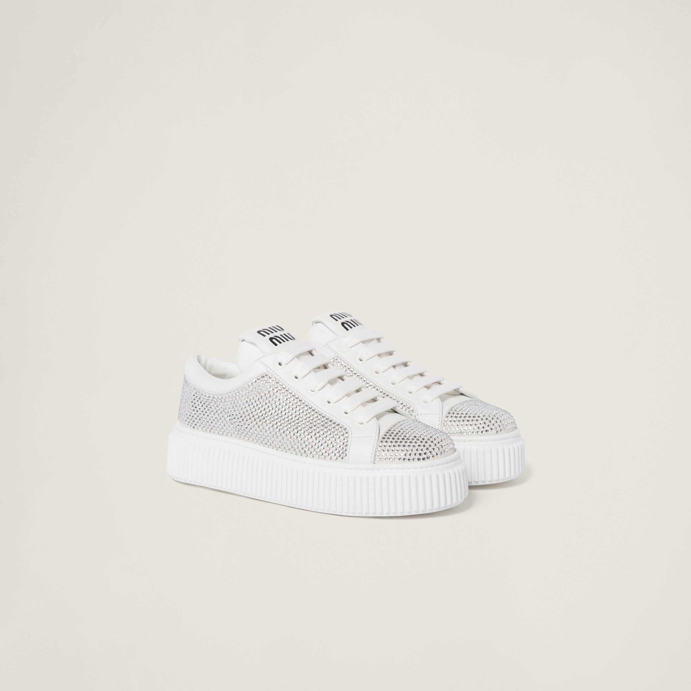 Miu Miu Suede And Smooth Leather Trainers In White