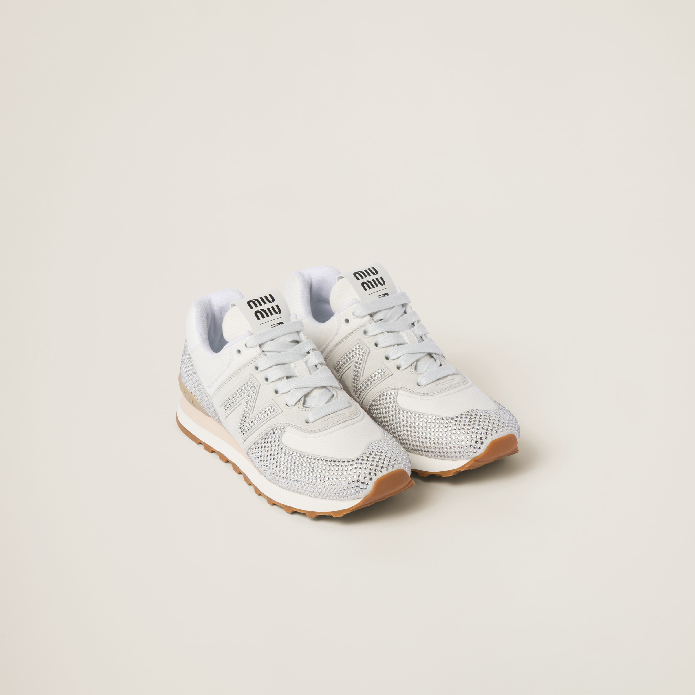 Miu Miu 574 New Balance X Suede And Denim Sneakers In White | ModeSens