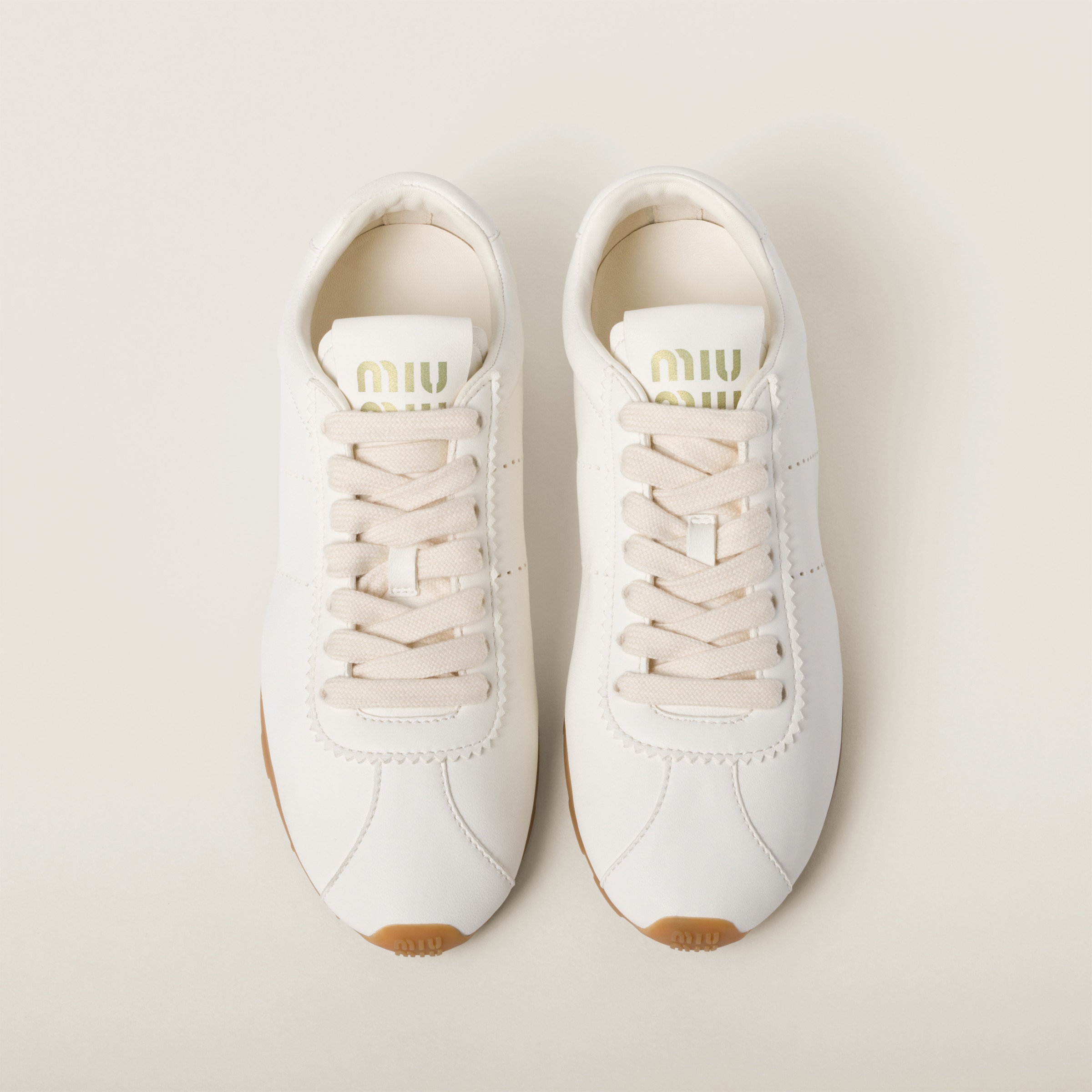 Miu Miu White Lace Up Sneakers In Ivory