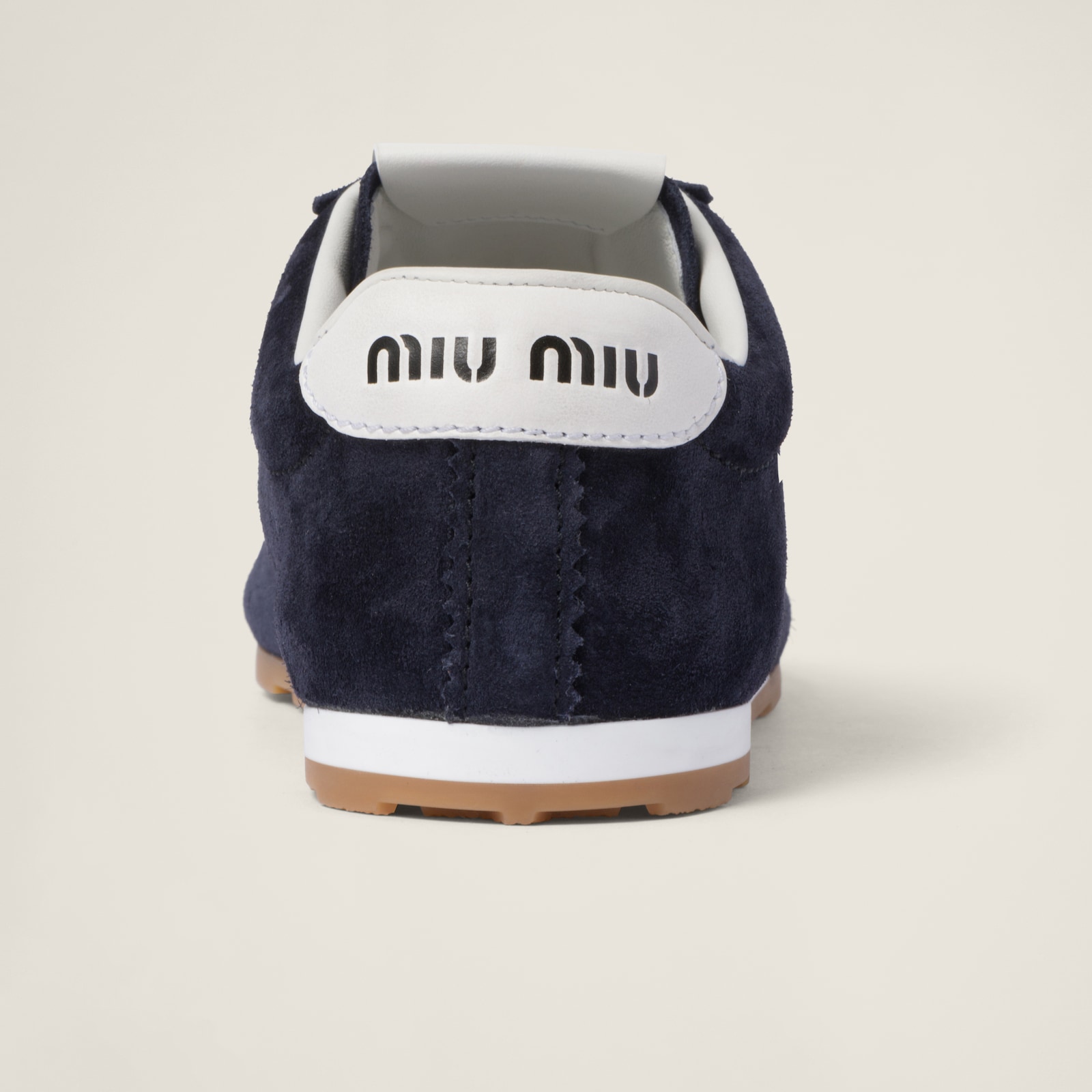 MIUMIU 26S LACE UP SNEAKERS IN NAVY BLUE SUEDE WHITE FABRIC CHARM DETAIL