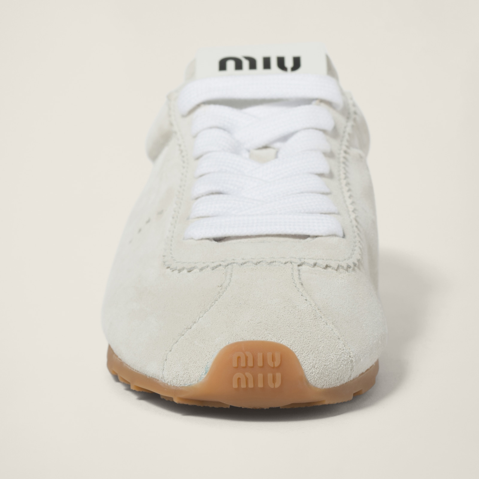 MIUMIU 26S LACE UP SNEAKERS IN NAVY BLUE SUEDE WHITE FABRIC CHARM DETAIL main image 0