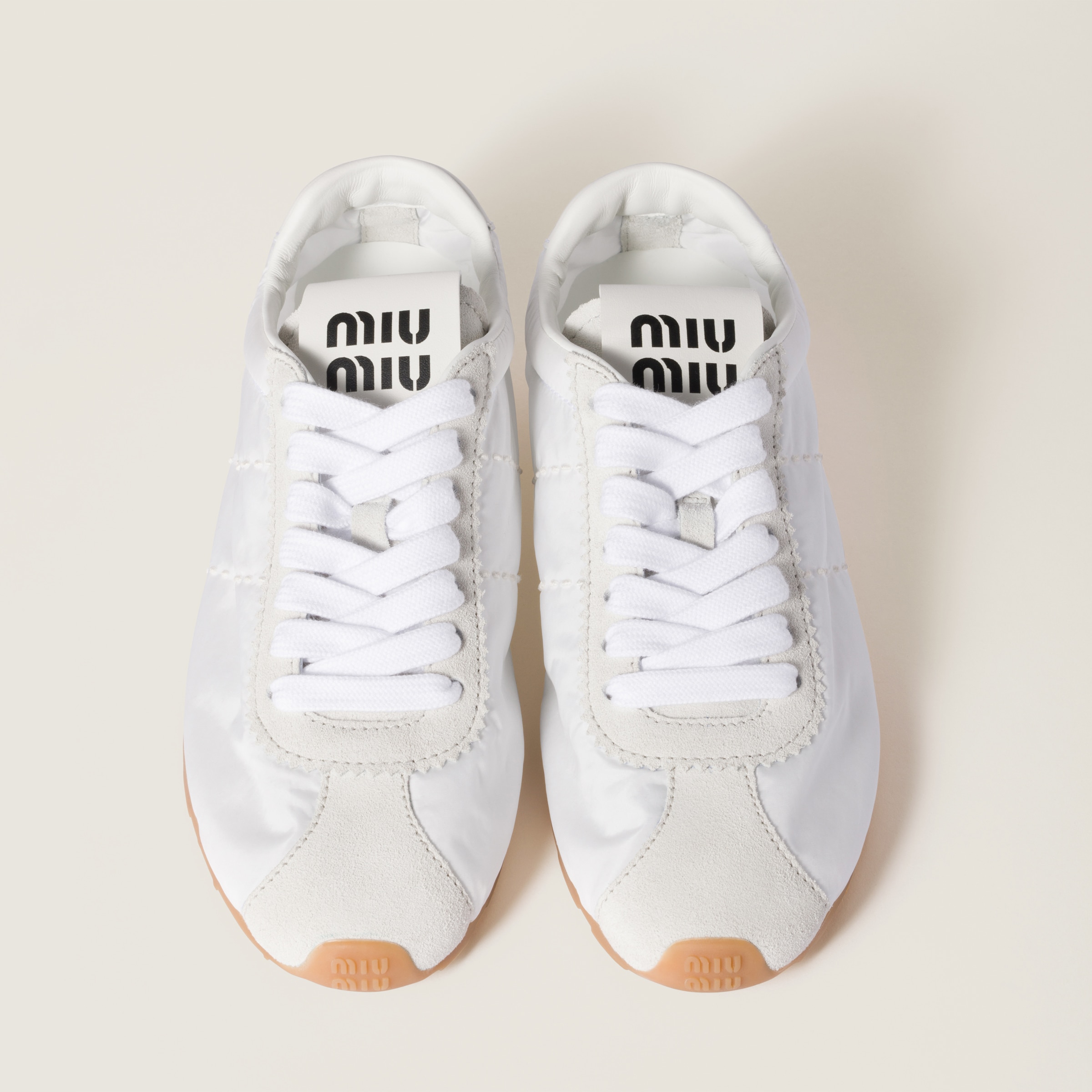 Miu Miu Plume Technical Fabric And Suede Sneakers In White