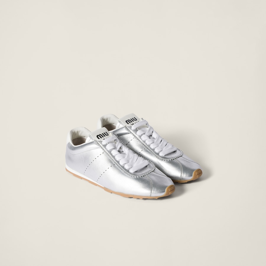 MIUMIU 26S LACE UP SNEAKERS IN BEIGE SUEDE WHITE FABRIC CHARM DETAIL