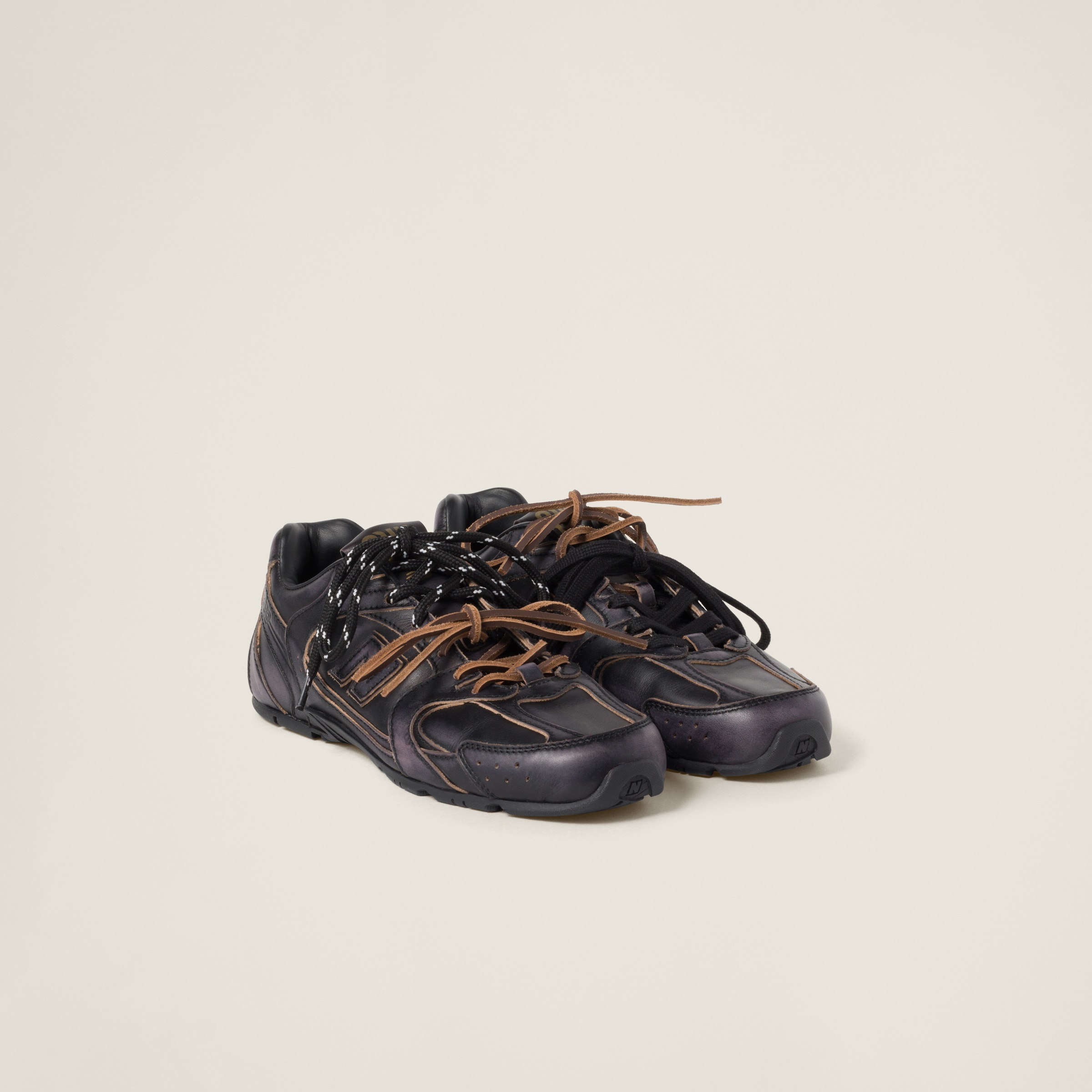 Miu Miu New Balance X 530 Sl Leather Sneakers In Black | ModeSens