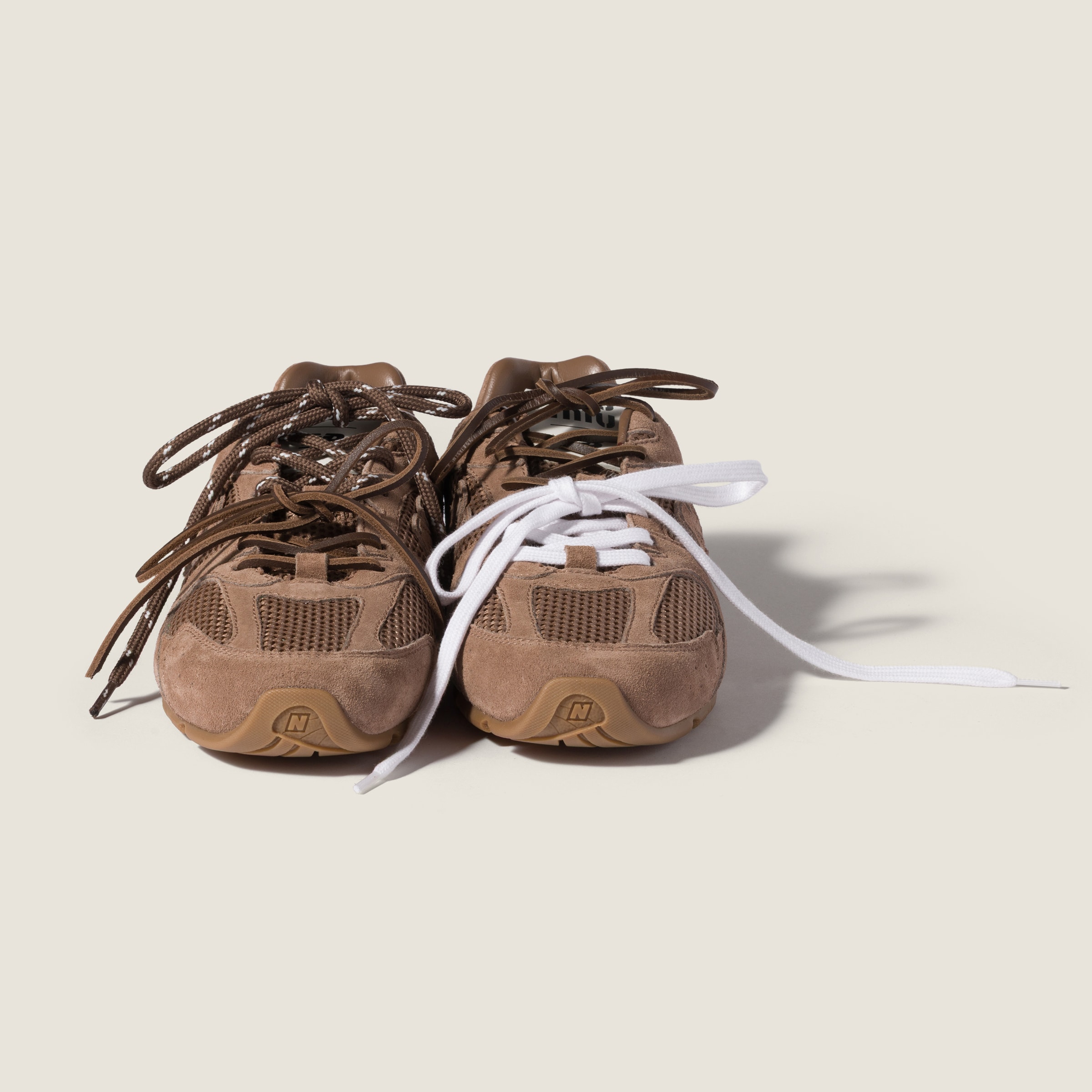Hazelnut New Balance X Miu Miu 530 Sl Suede And Mesh Sneakers