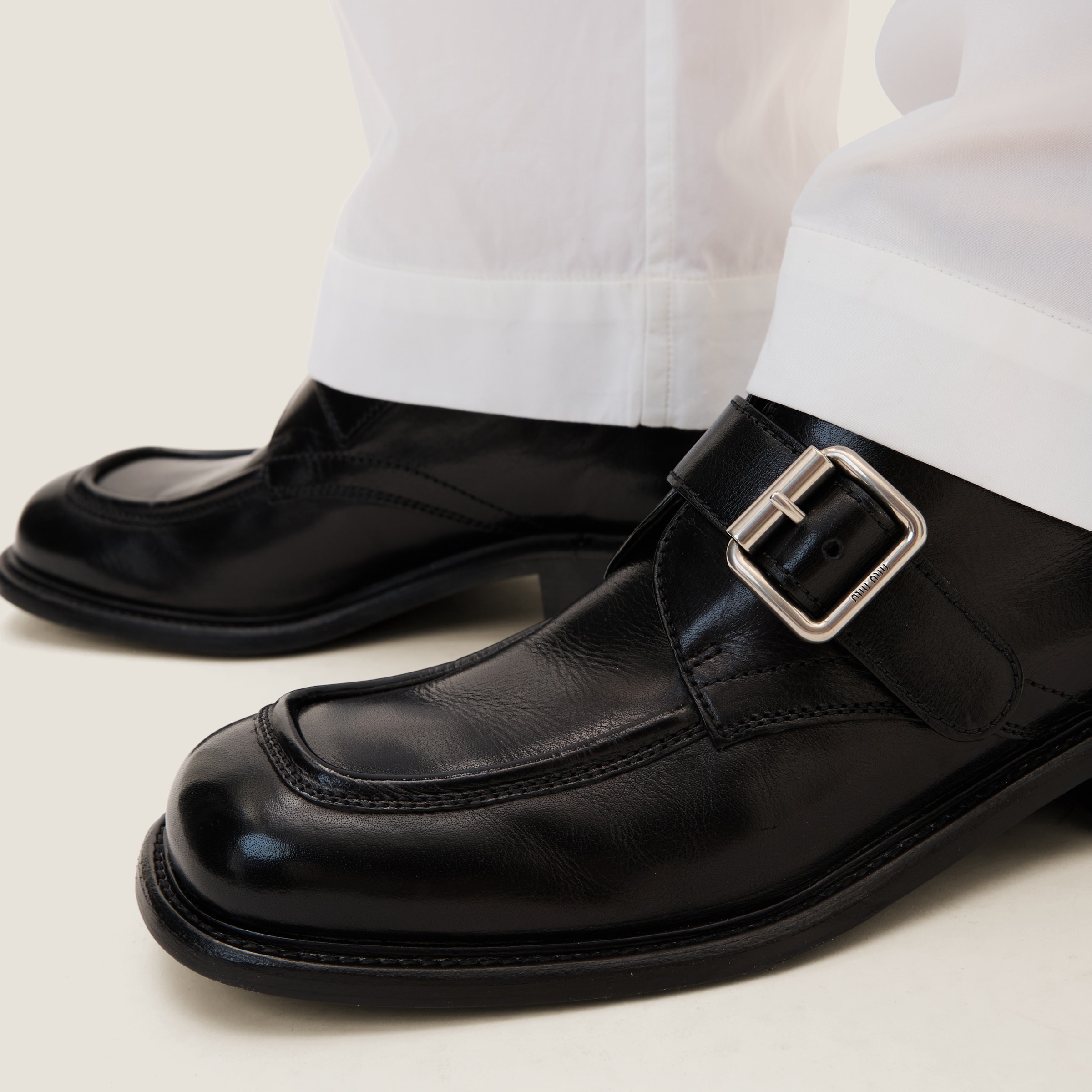 Black Leather Shoes With Buckle | Miu Miu