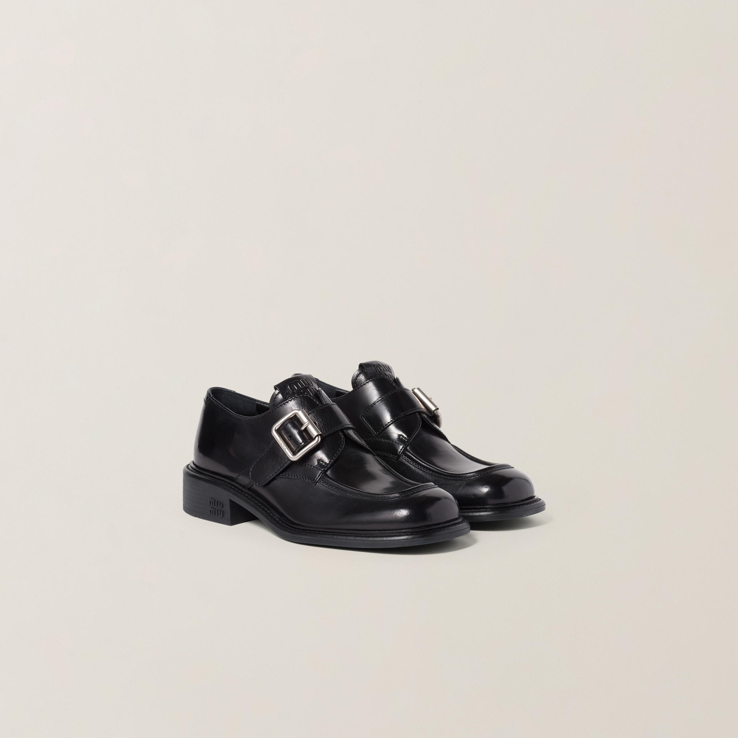 Miu Miu Leather Brogue Shoes In Black
