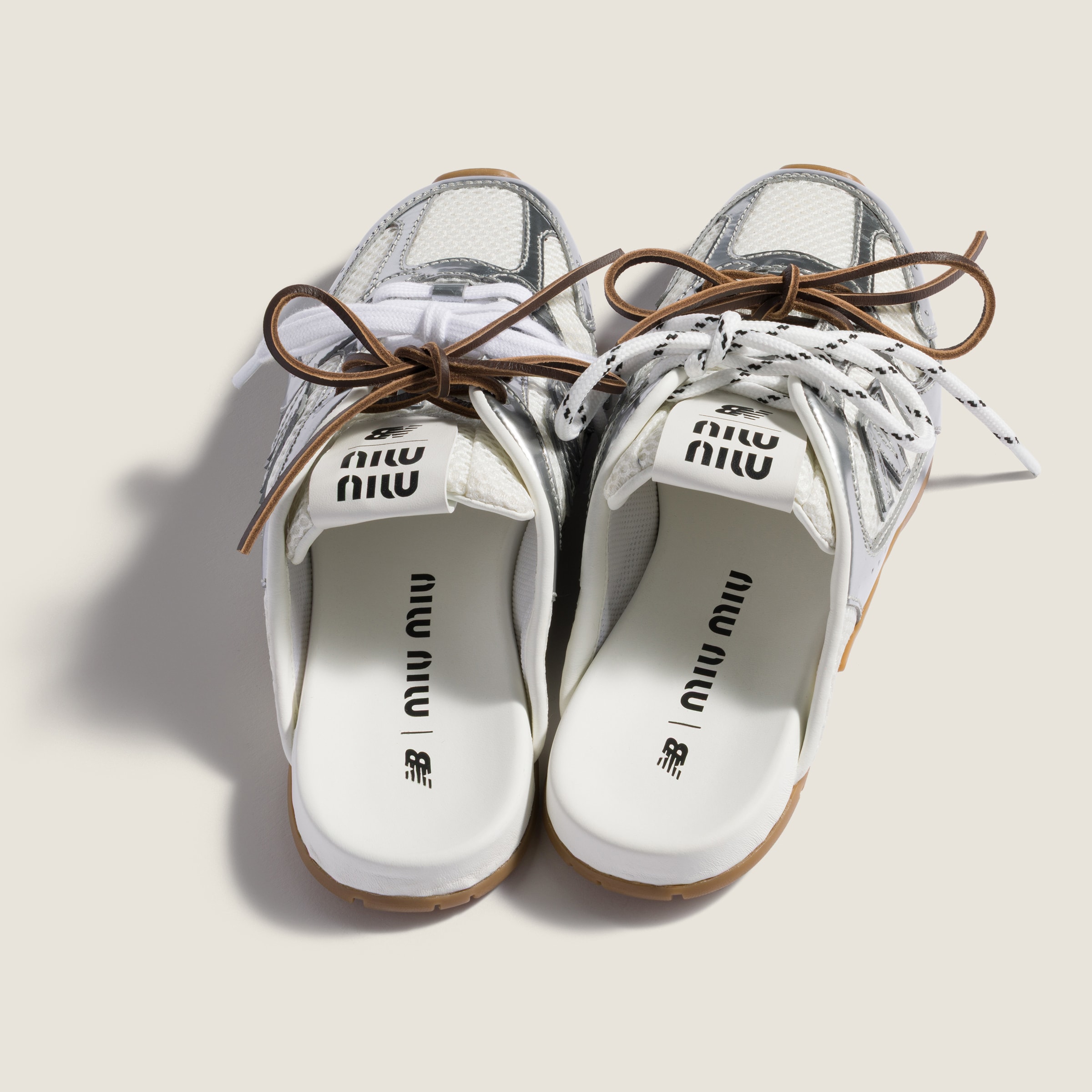 Silver New Balance X Miu Miu 530 Sl Metallic Leather And Mesh