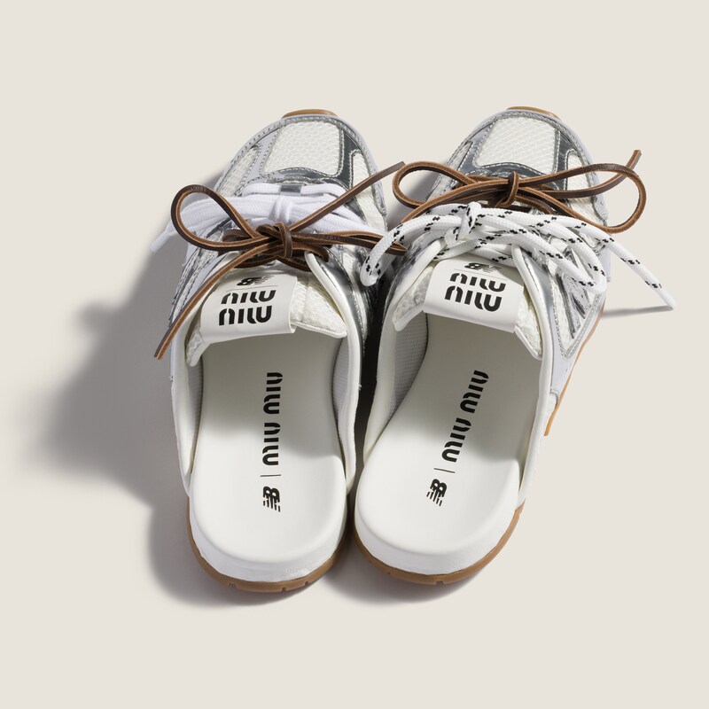 New Balance X Miu Miu 530 SL metallic leather and mesh mules