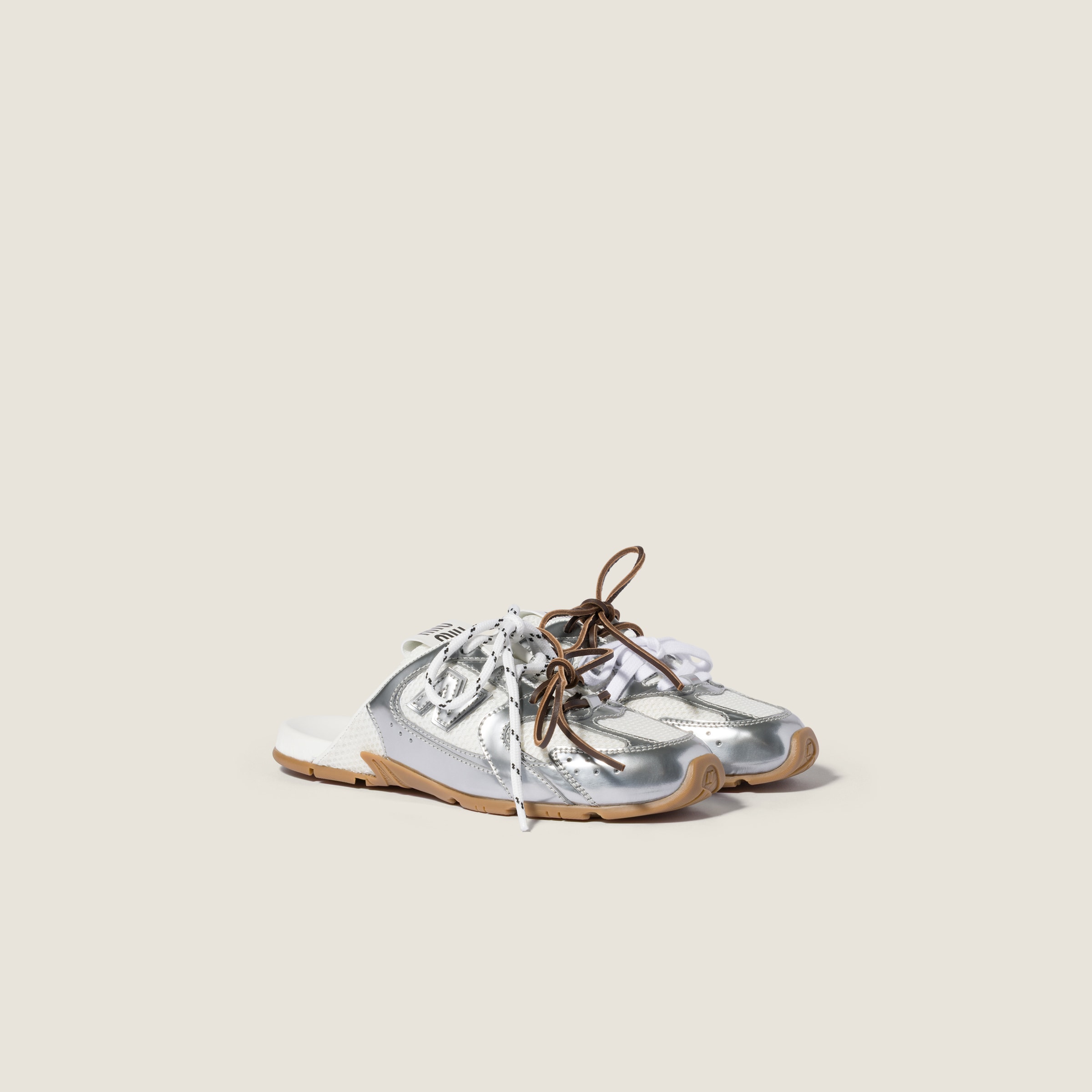 New Balance X Miu Miu 530 SL metallic leather and mesh mules