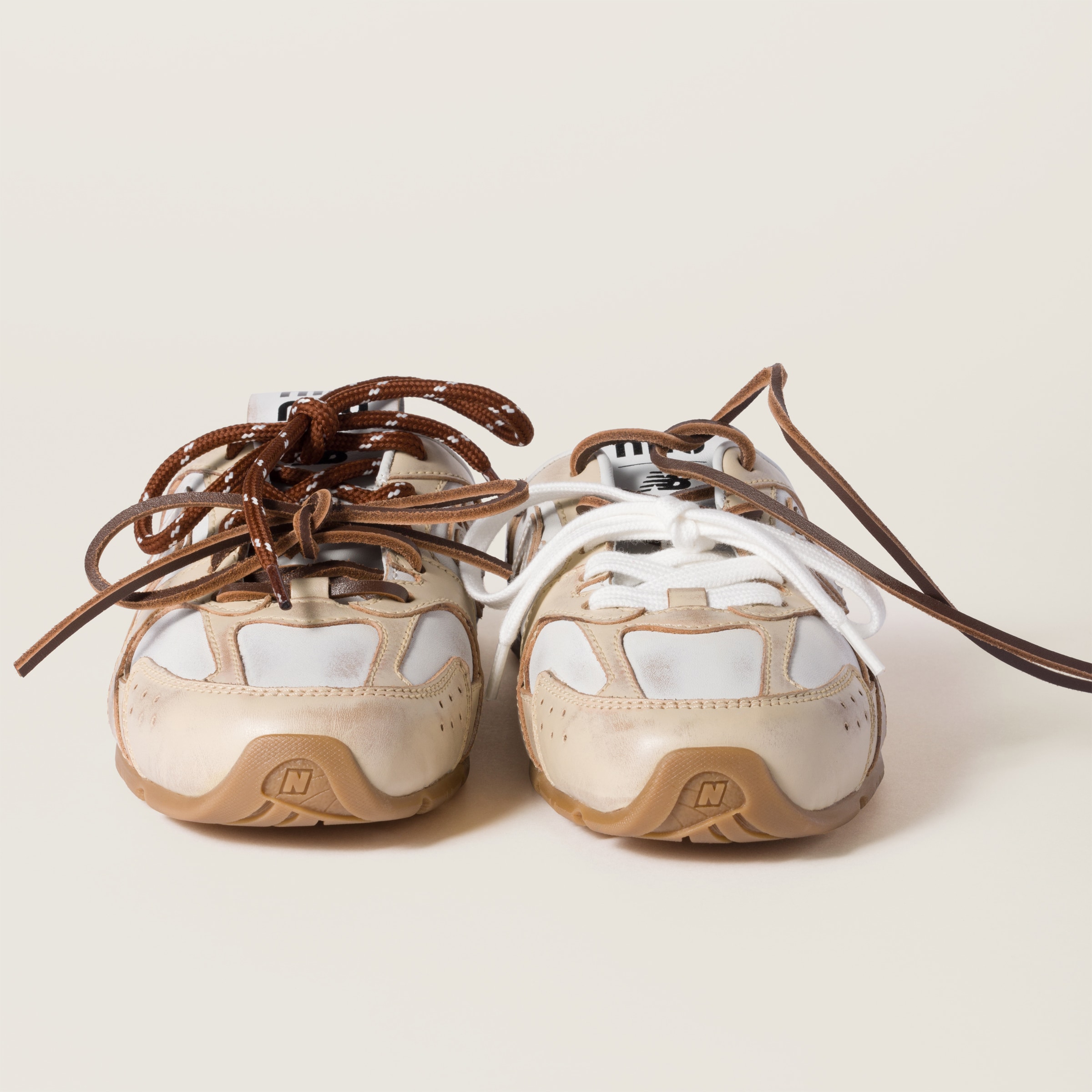 Miu Miu X New Balance Leather 530 Sl Mules In Travertine Gray/white