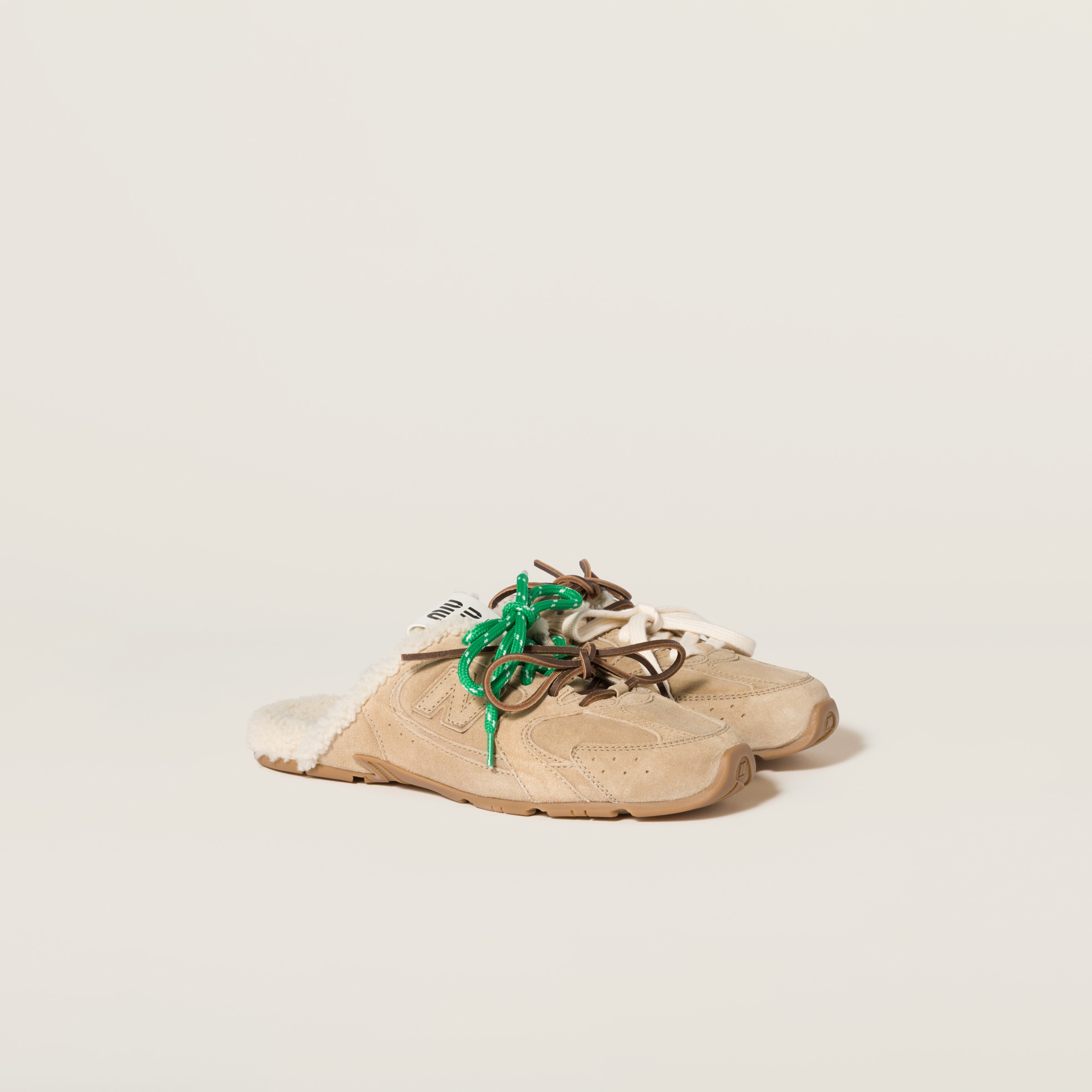 Miu Miu New Balance X  530 Sl Bleached Suede Sneaker Mules In Ecru