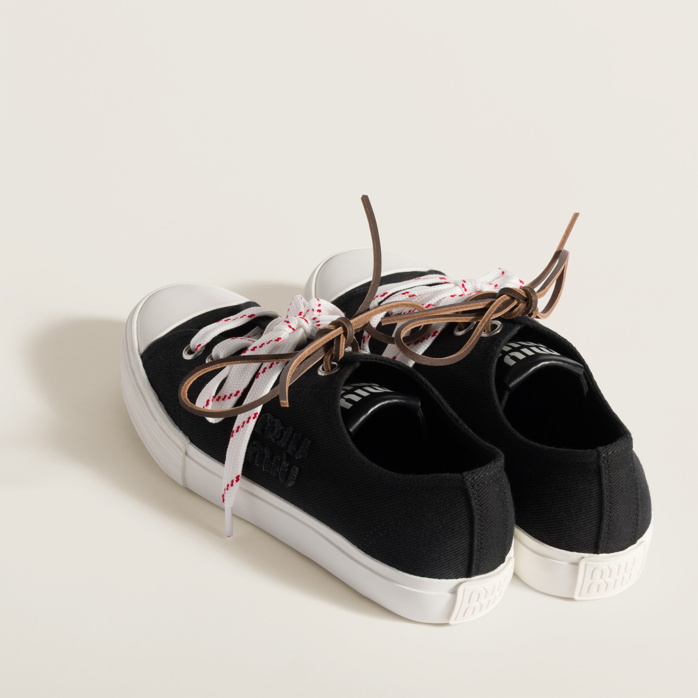 Miu Miu Washed Denim Sneakers In Black