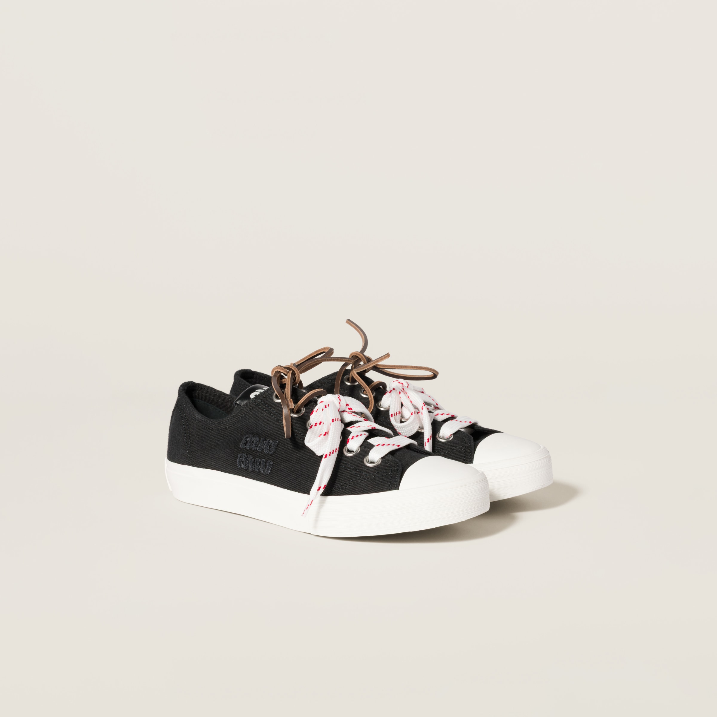 Miu Miu Washed Denim Sneakers In Black