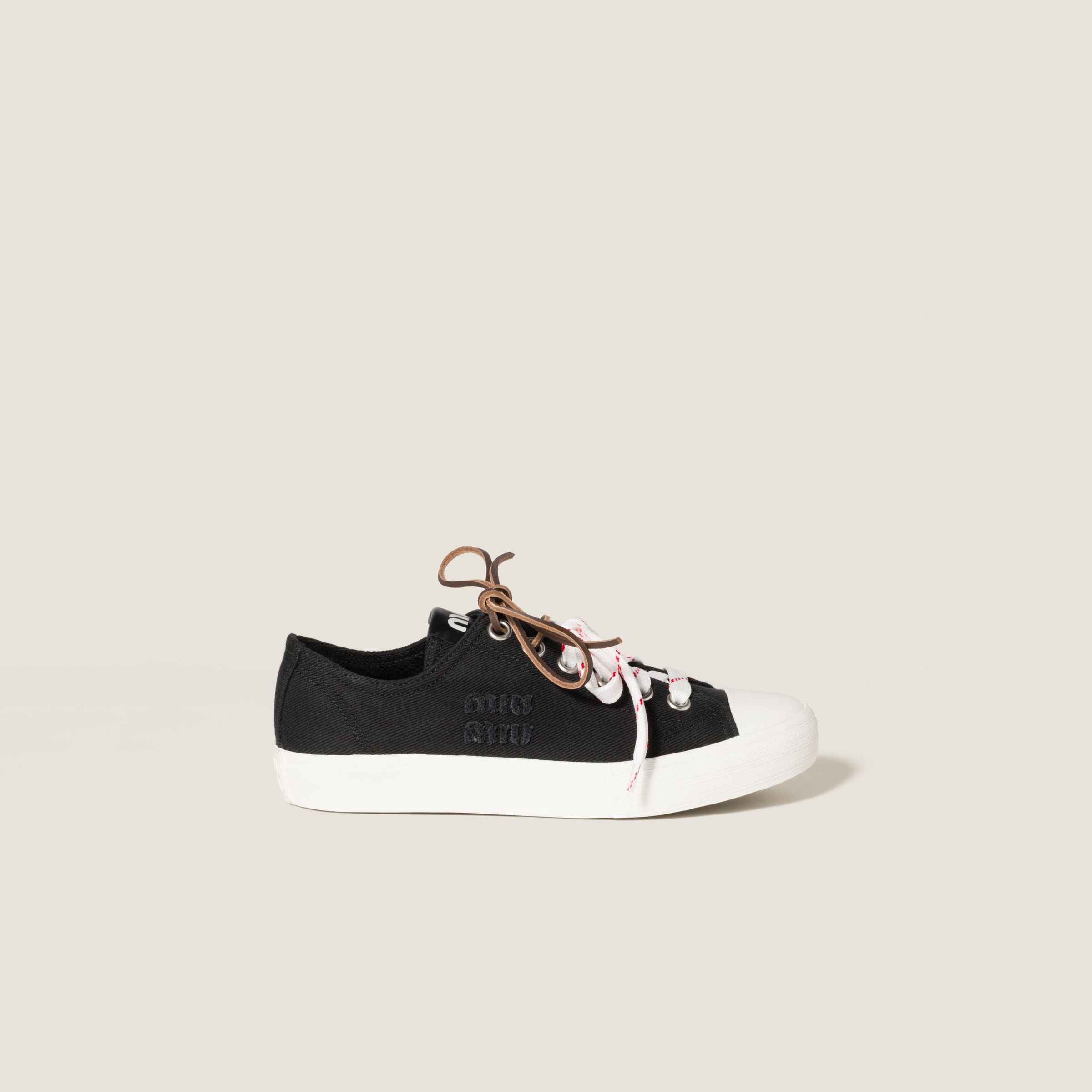 Miu Miu Washed Denim Sneakers In Black