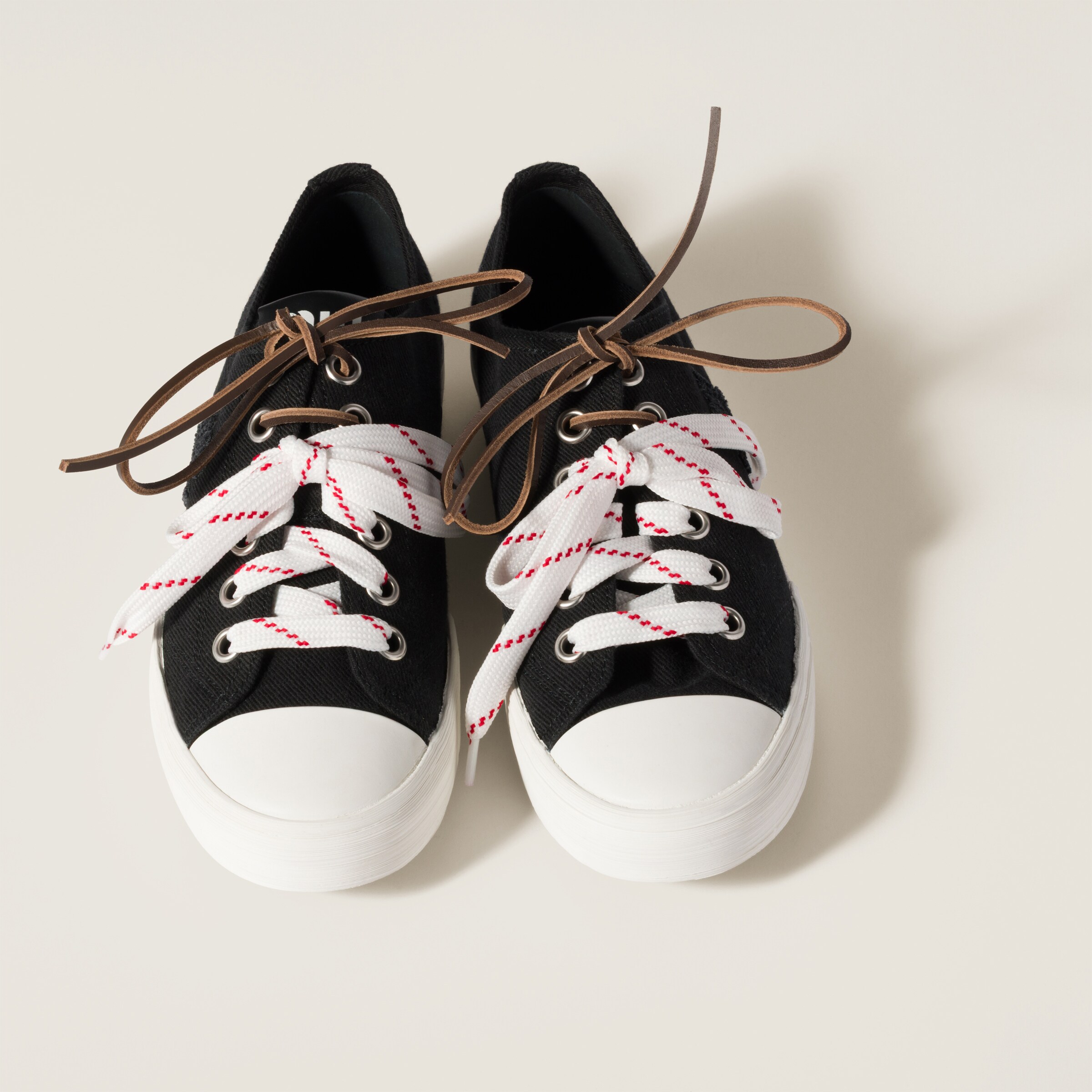 Miu Miu Washed Denim Sneakers In Black