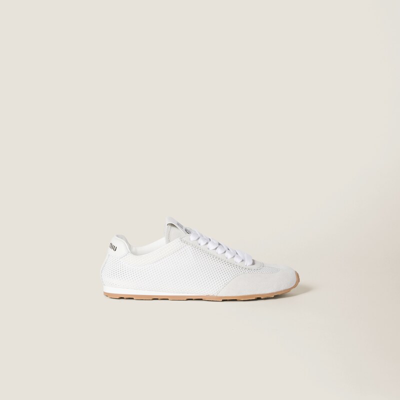 Plume mesh and suede sneakers
