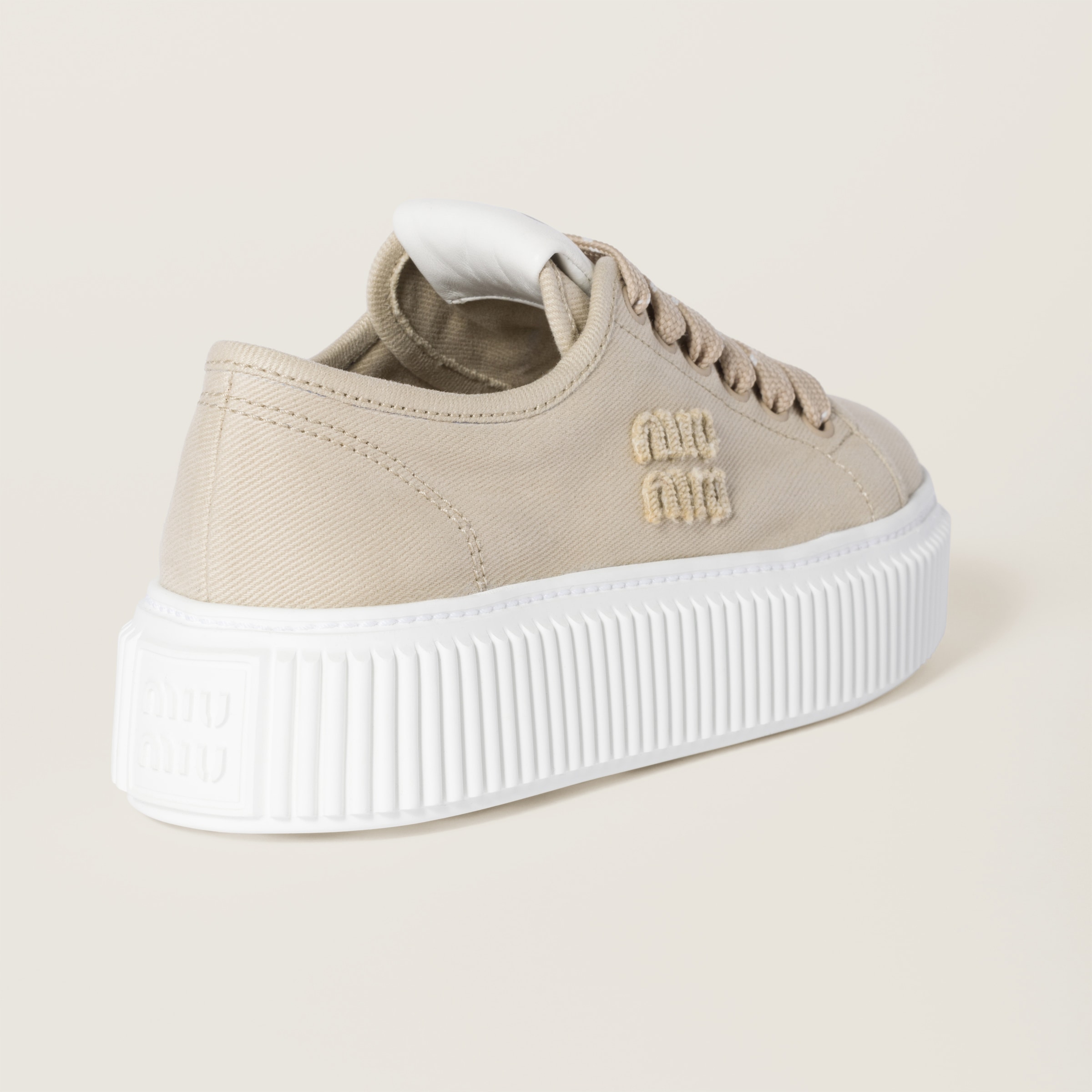 Colonial Beige Denim Sneakers With Logo | Miu Miu