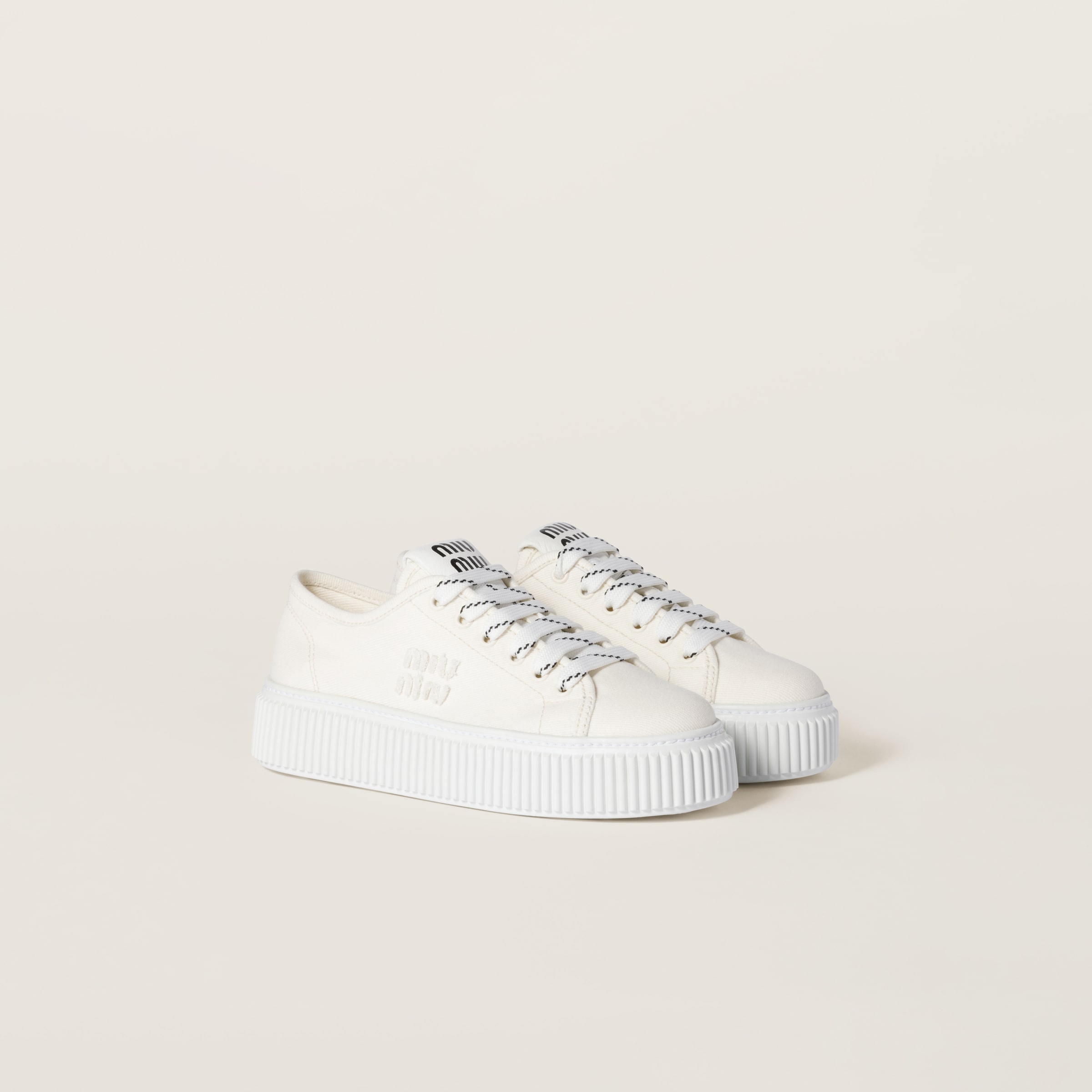 Miu Miu Denim Sneakers With Logo In White