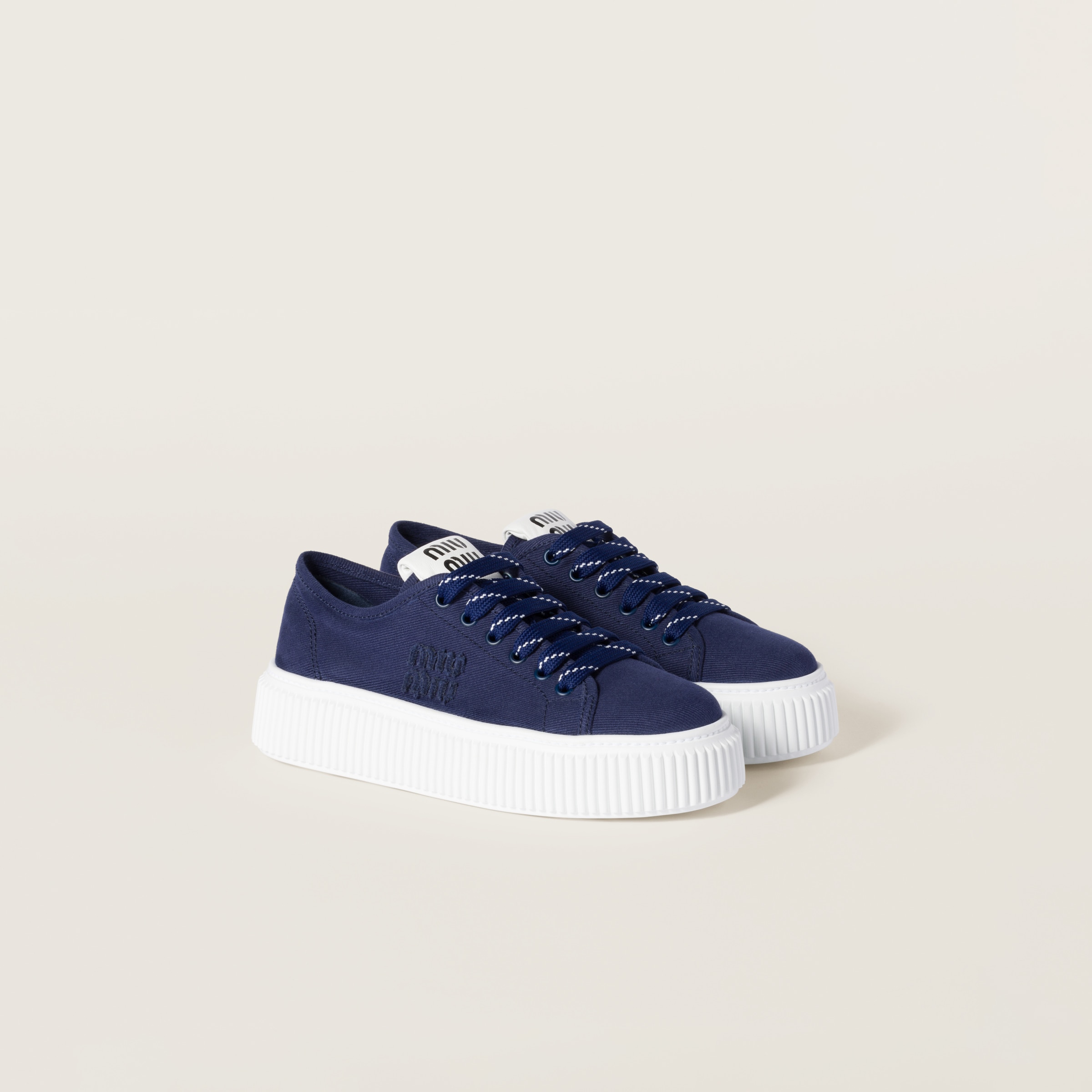 Miu Miu Denim Sneakers With Logo In Royal Blue