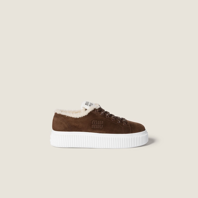 Suede and shearling sneakers