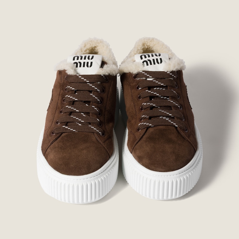 Suede and shearling sneakers