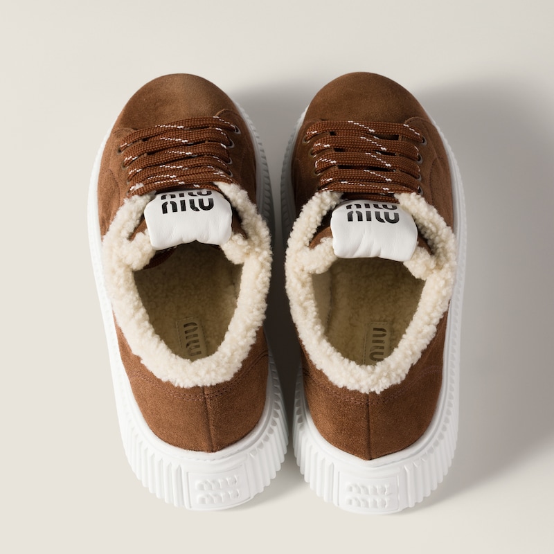 Suede and shearling sneakers
