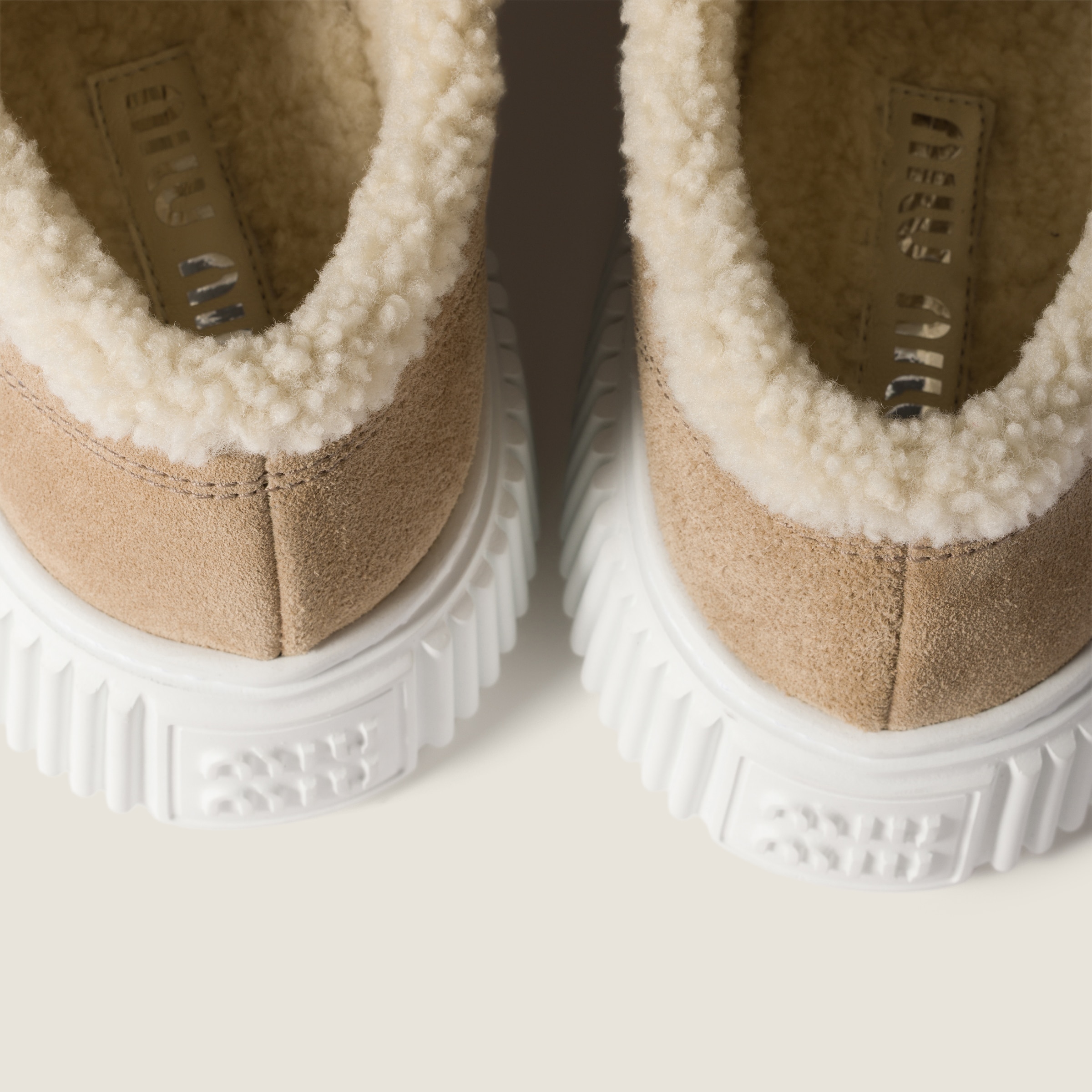 Miu Miu Suede Platform Sneakers Featuring Shearling Trim In Multi