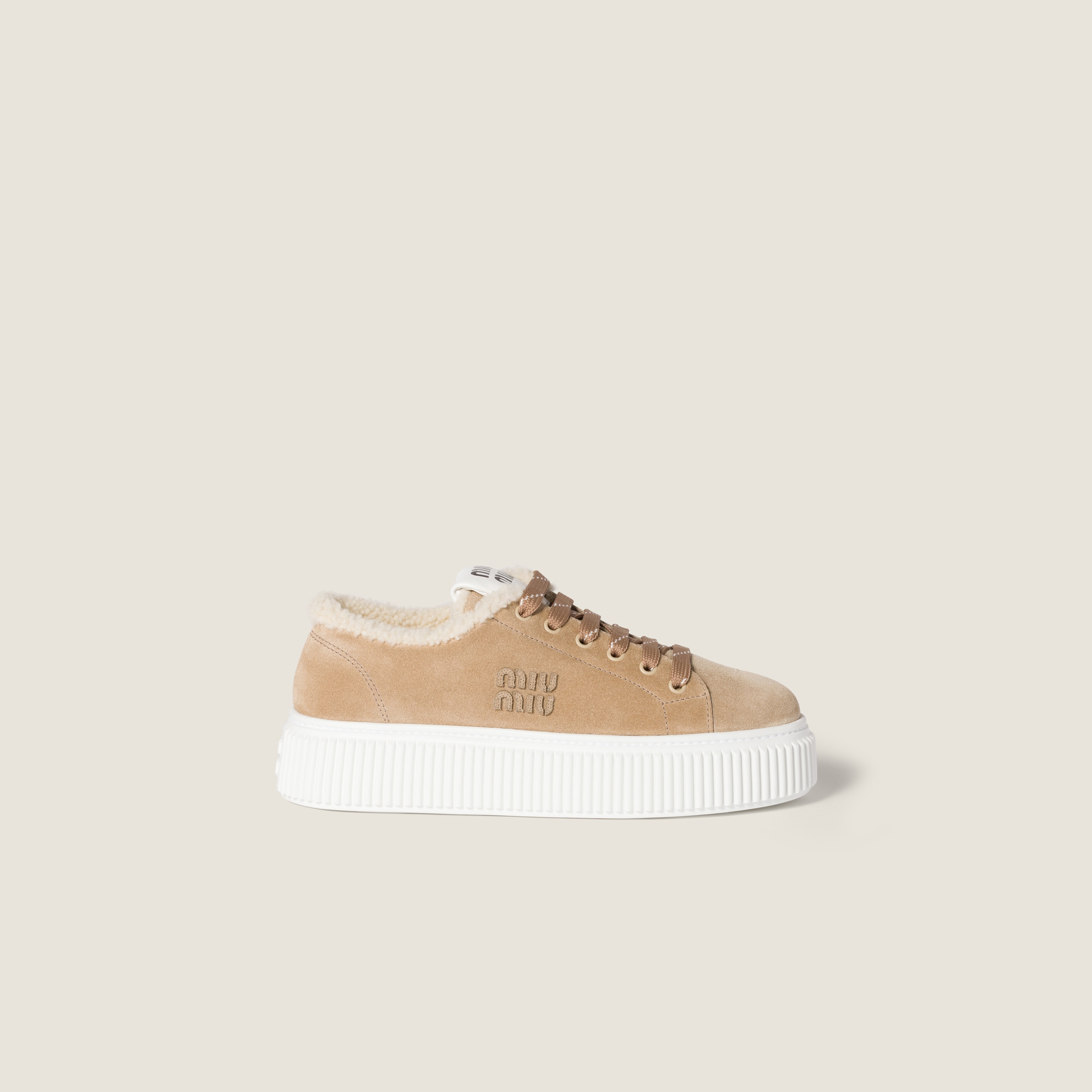 Miu Miu Suede Platform Sneakers Featuring Shearling Trim In Multi