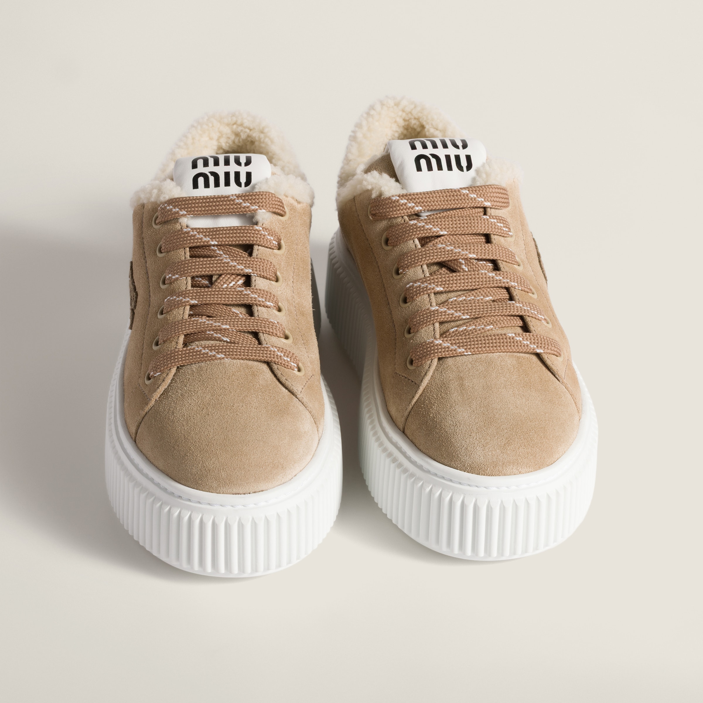 Miu Miu Suede Platform Sneakers Featuring Shearling Trim In Multi