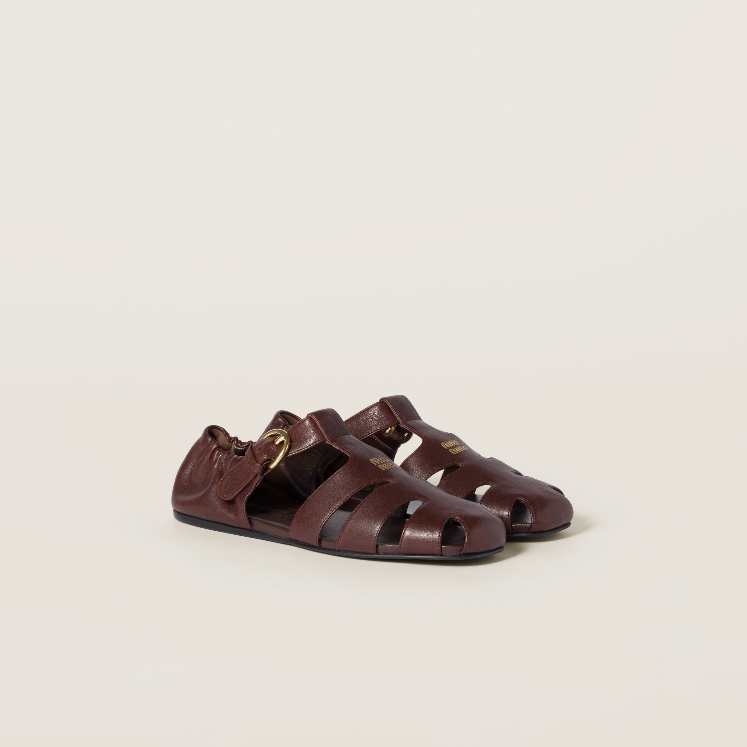 Ruches nappa leather fisherman sandals