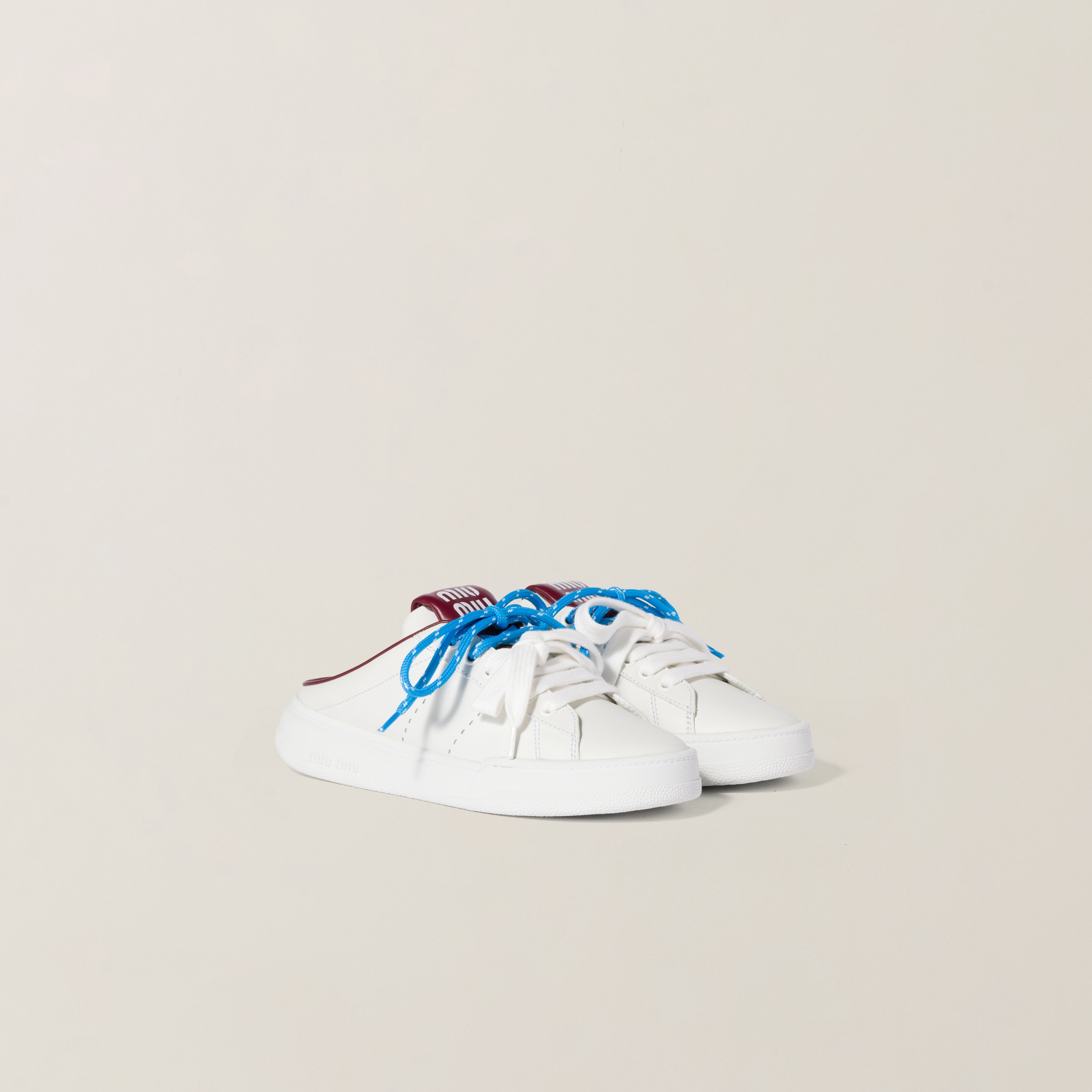 Miu Miu Leather Sneaker Mules In White/crimson