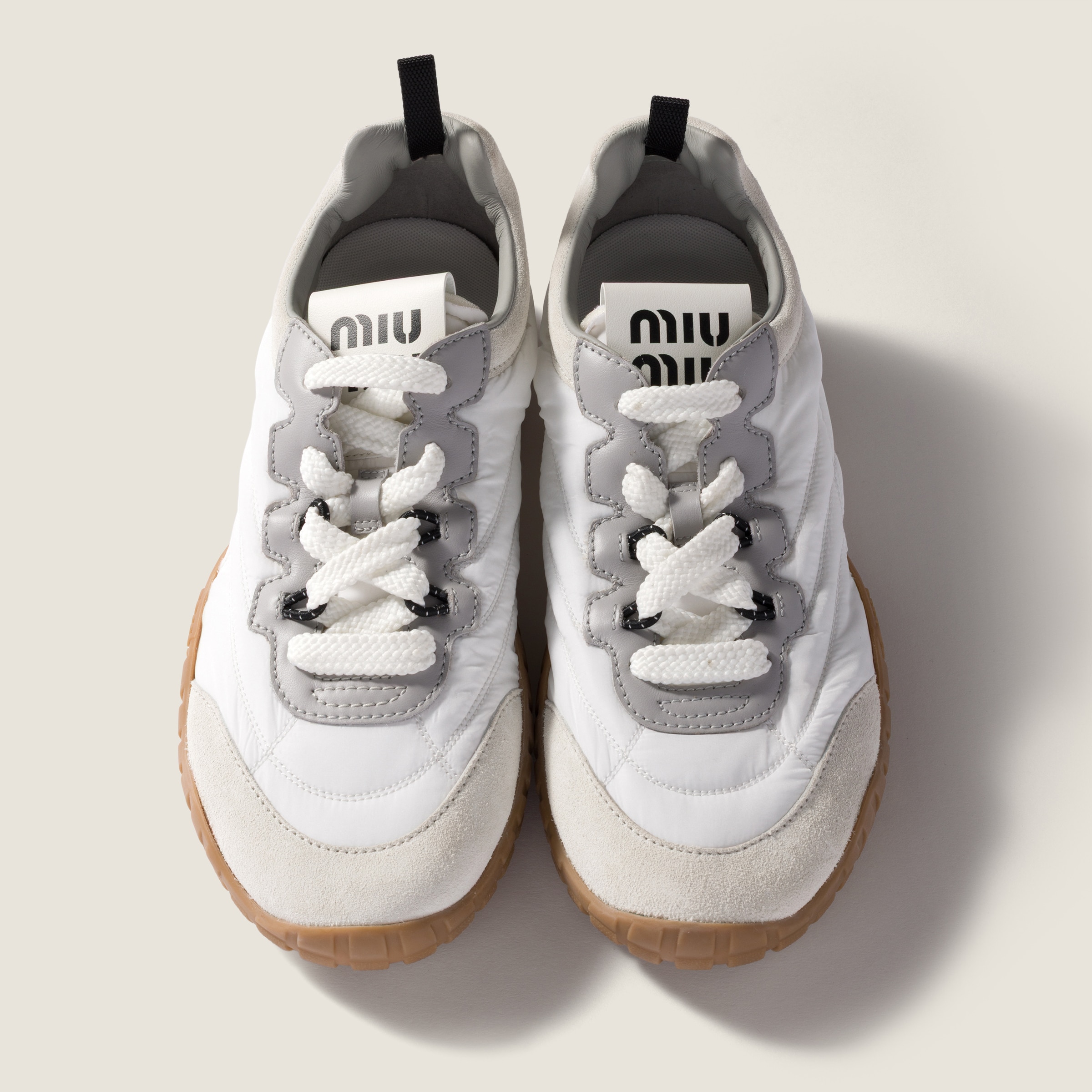White/granite Gray Tyre Technical Fabric And Suede Sneakers | Miu